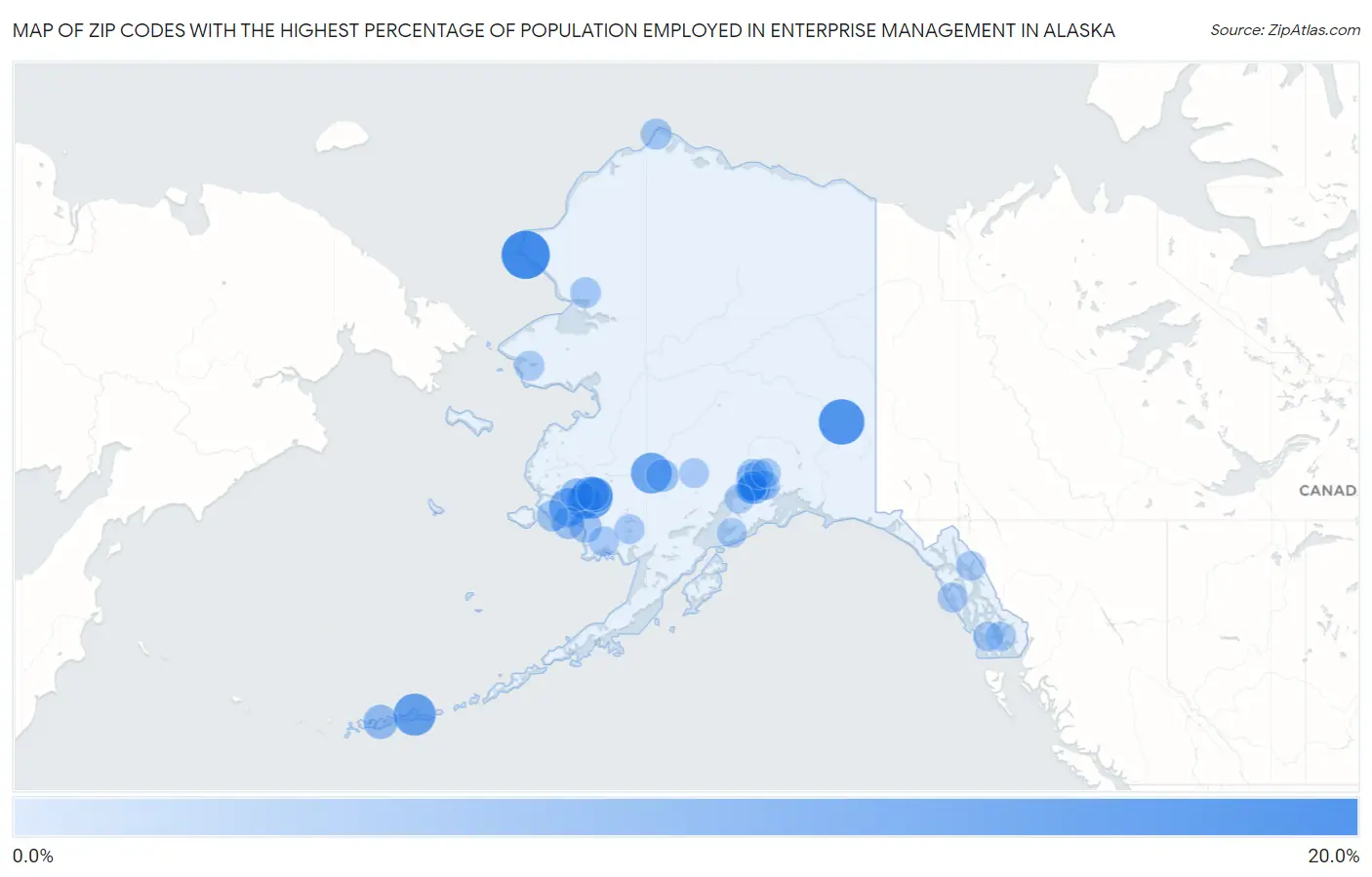 Zip Codes with the Highest Percentage of Population Employed in Enterprise Management in Alaska Map
