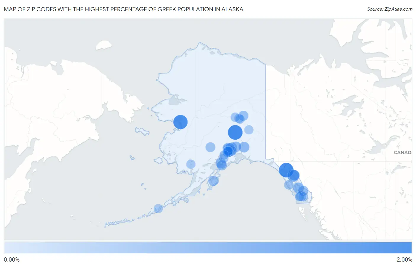 Zip Codes with the Highest Percentage of Greek Population in Alaska Map
