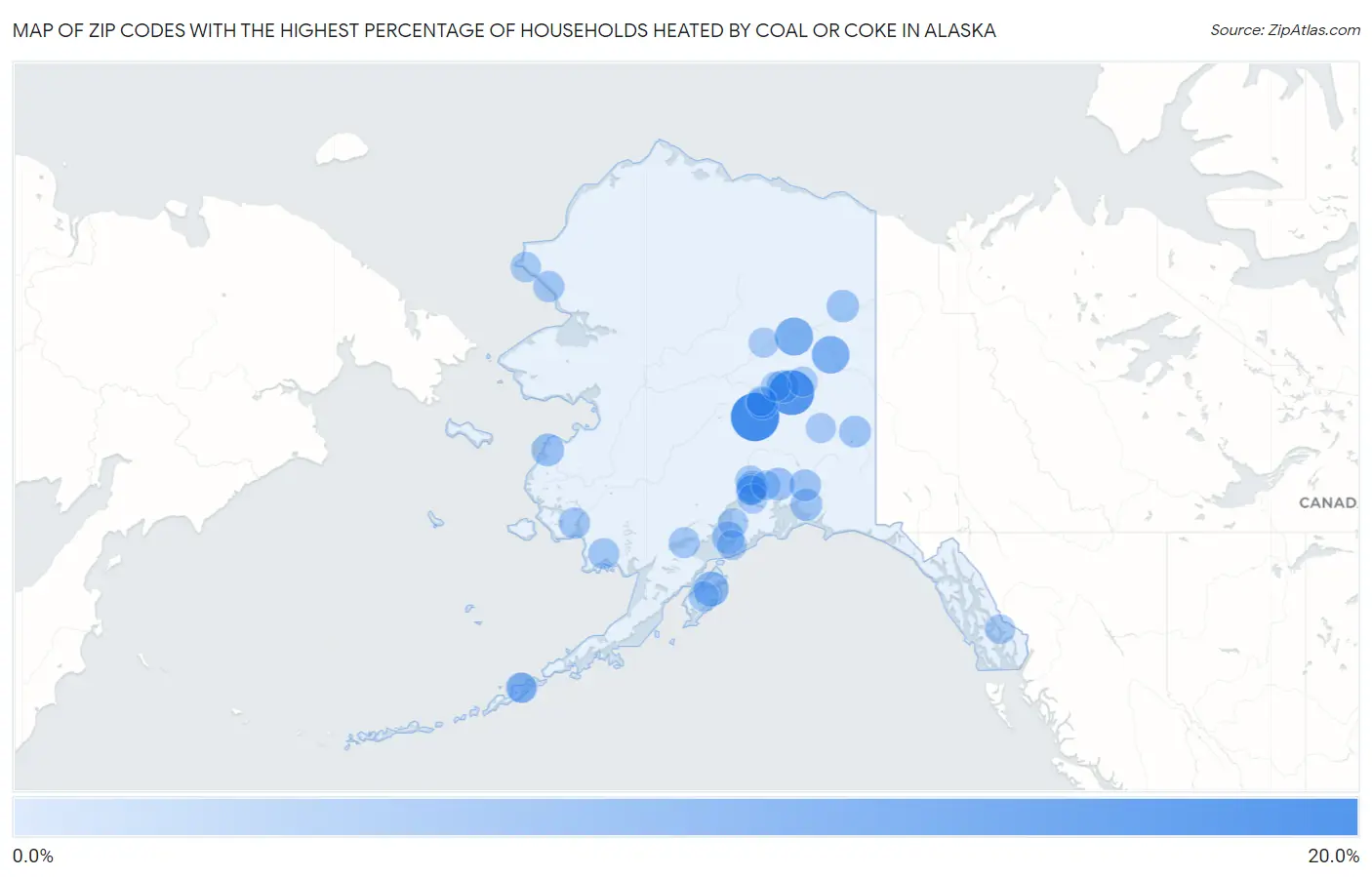 Zip Codes with the Highest Percentage of Households Heated by Coal or Coke in Alaska Map