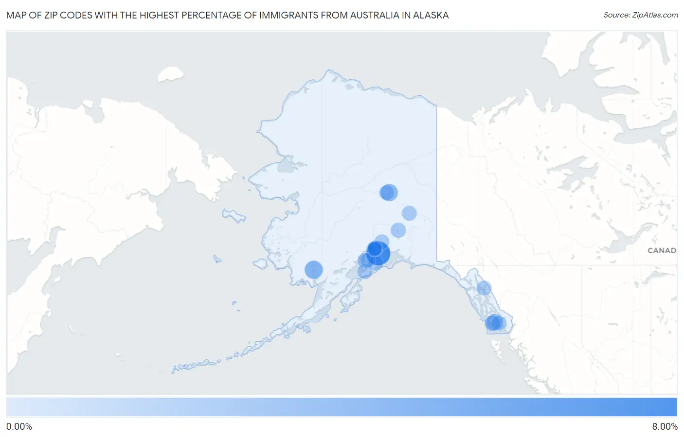 Zip Codes with the Highest Percentage of Immigrants from Australia in Alaska Map