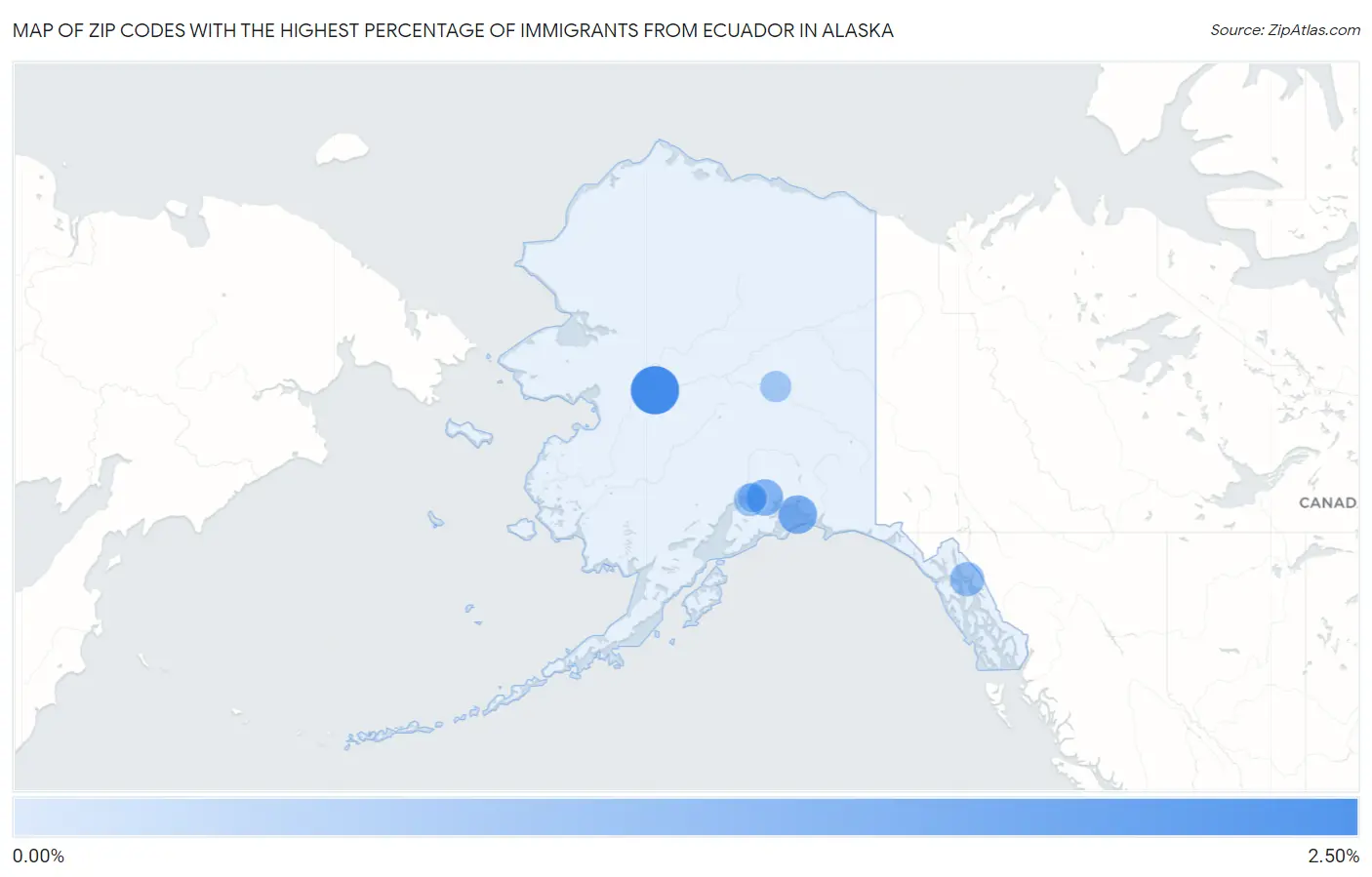 Zip Codes with the Highest Percentage of Immigrants from Ecuador in Alaska Map