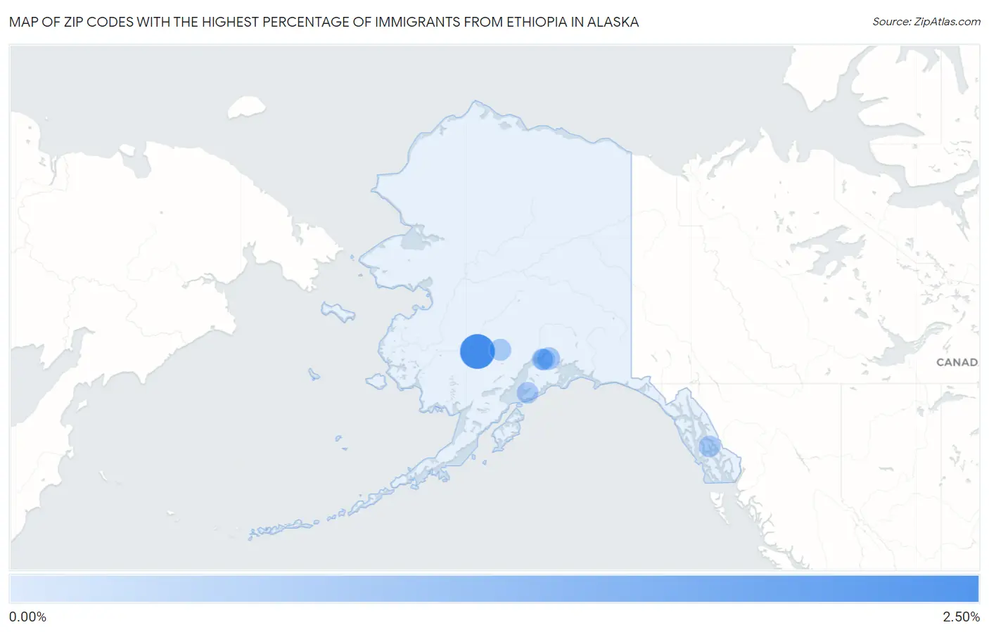 Zip Codes with the Highest Percentage of Immigrants from Ethiopia in Alaska Map
