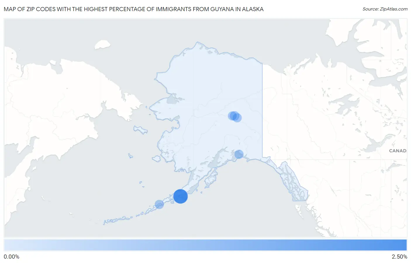 Zip Codes with the Highest Percentage of Immigrants from Guyana in Alaska Map