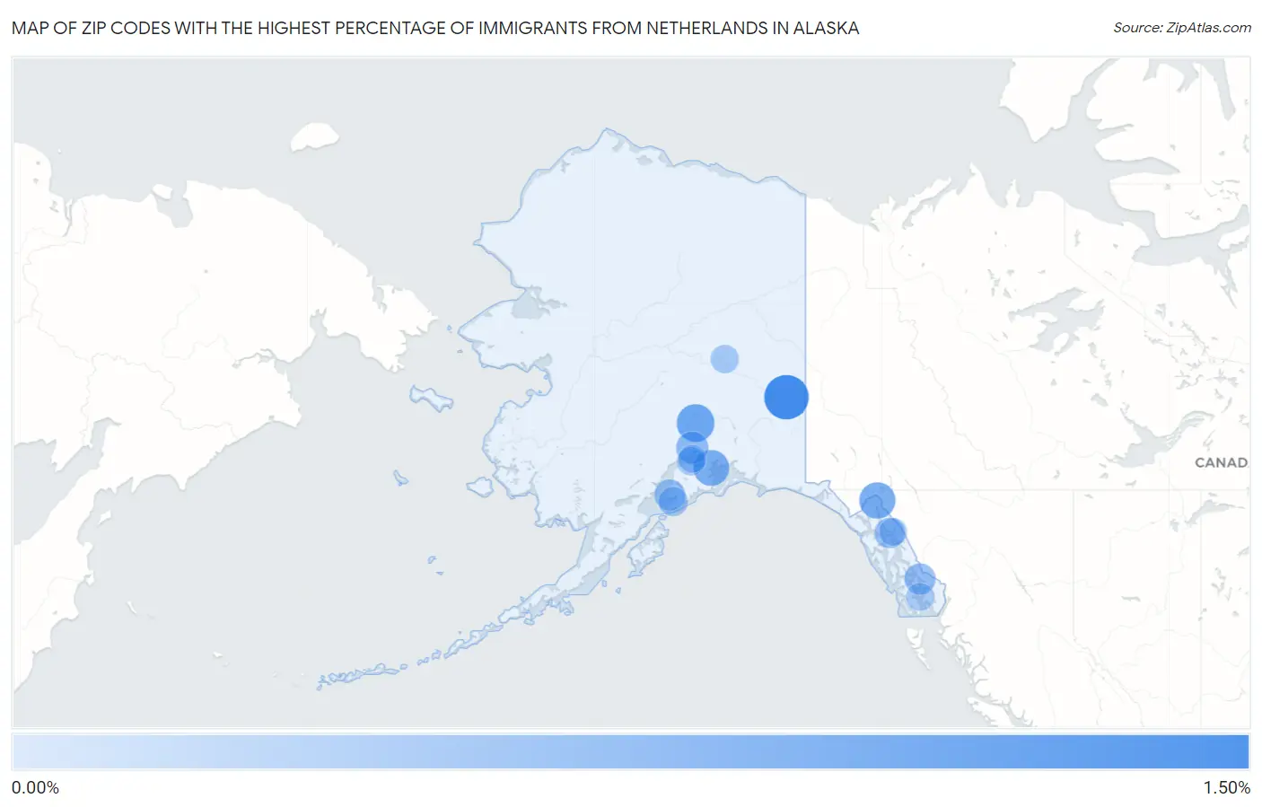 Zip Codes with the Highest Percentage of Immigrants from Netherlands in Alaska Map