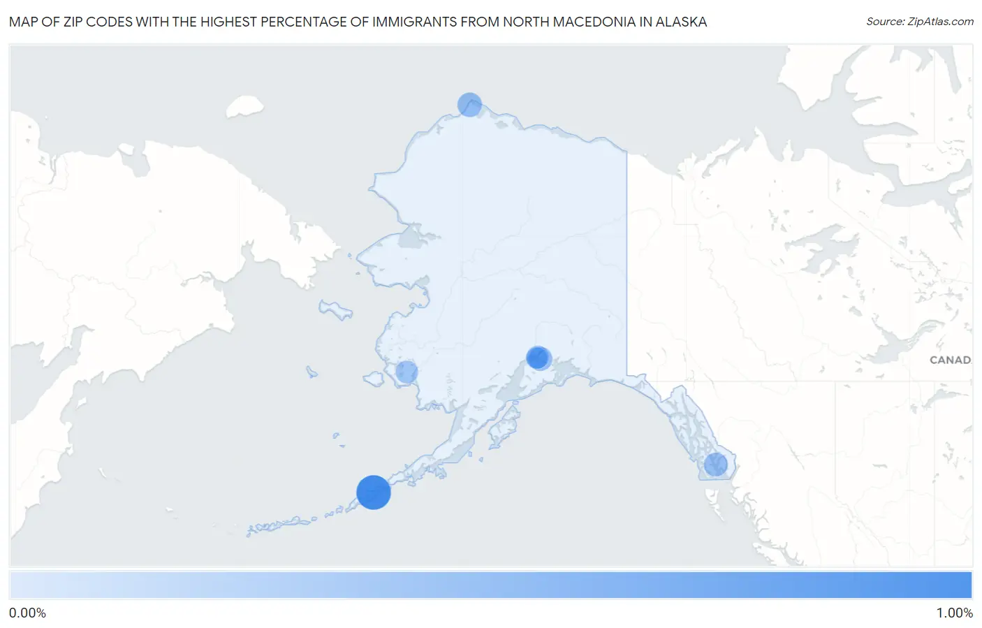 Zip Codes with the Highest Percentage of Immigrants from North Macedonia in Alaska Map