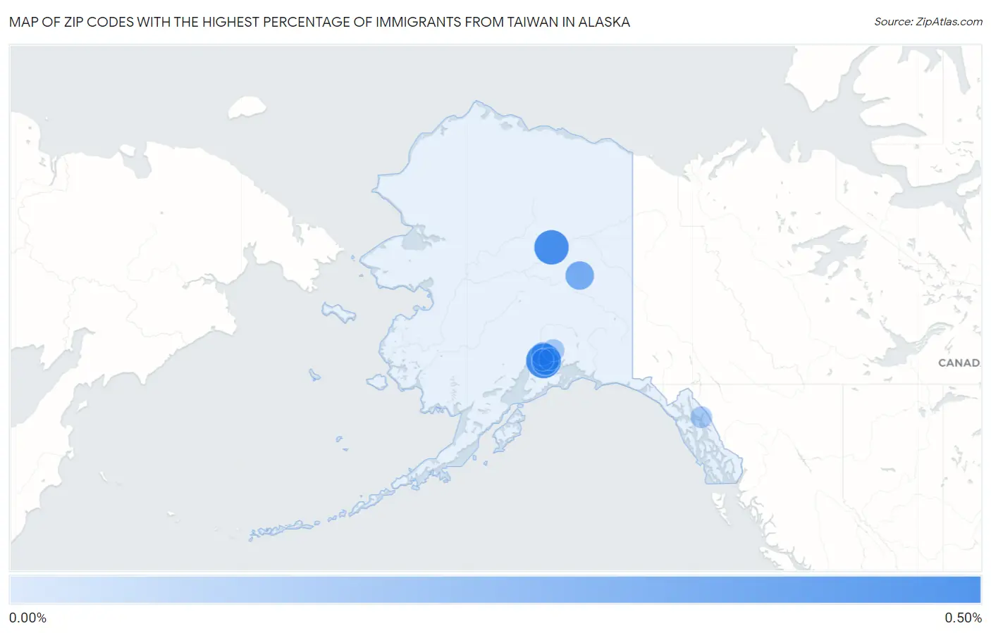 Zip Codes with the Highest Percentage of Immigrants from Taiwan in Alaska Map