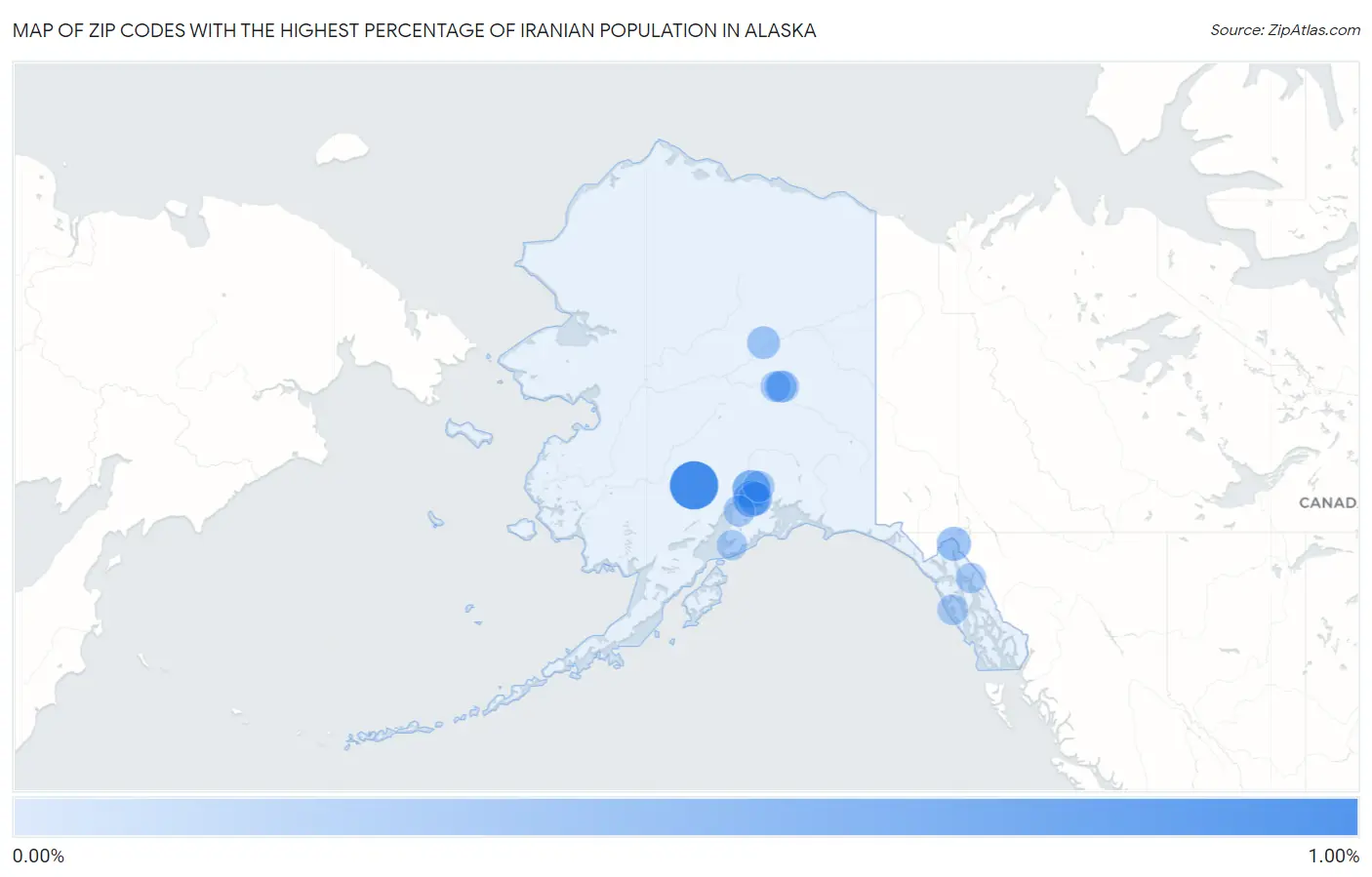 Zip Codes with the Highest Percentage of Iranian Population in Alaska Map