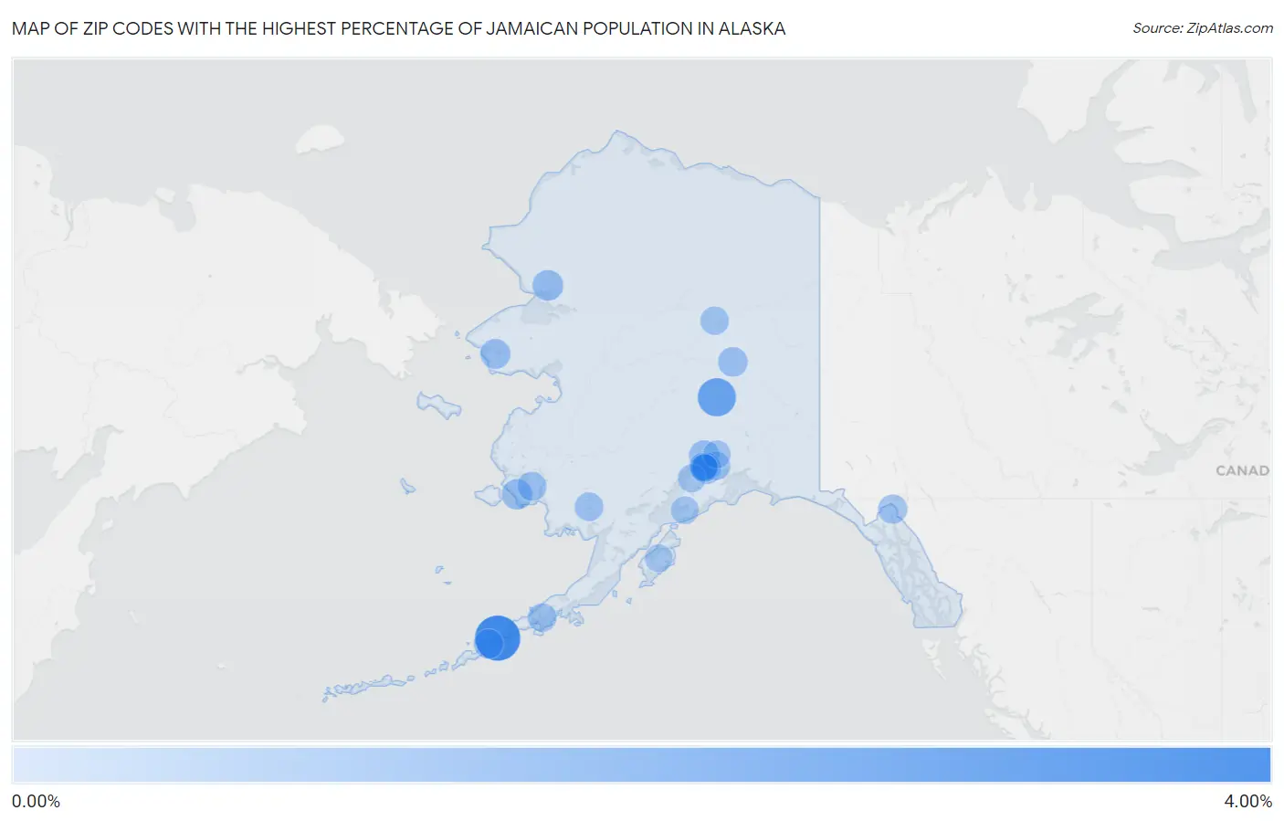 Zip Codes with the Highest Percentage of Jamaican Population in Alaska Map