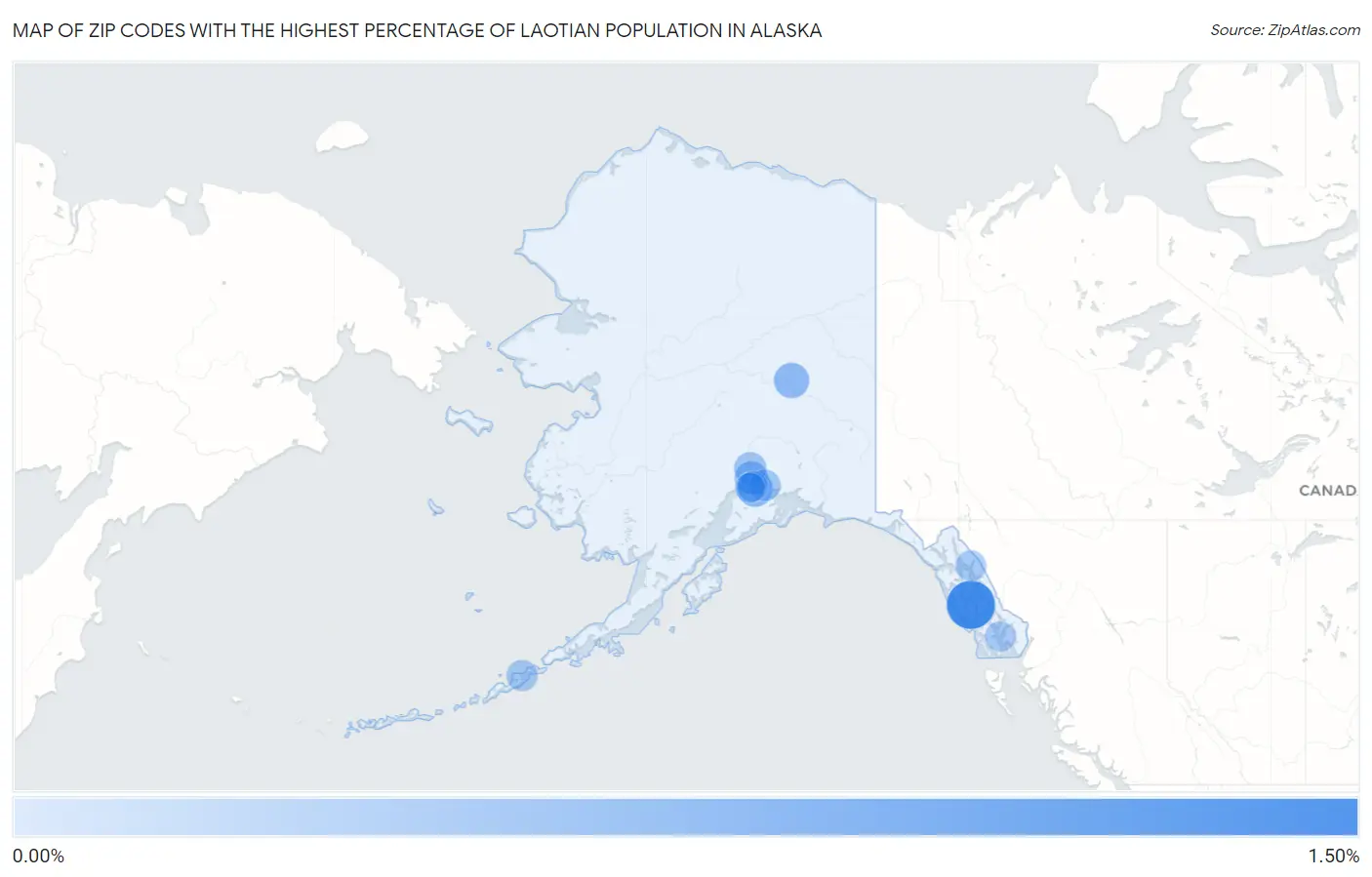 Zip Codes with the Highest Percentage of Laotian Population in Alaska Map