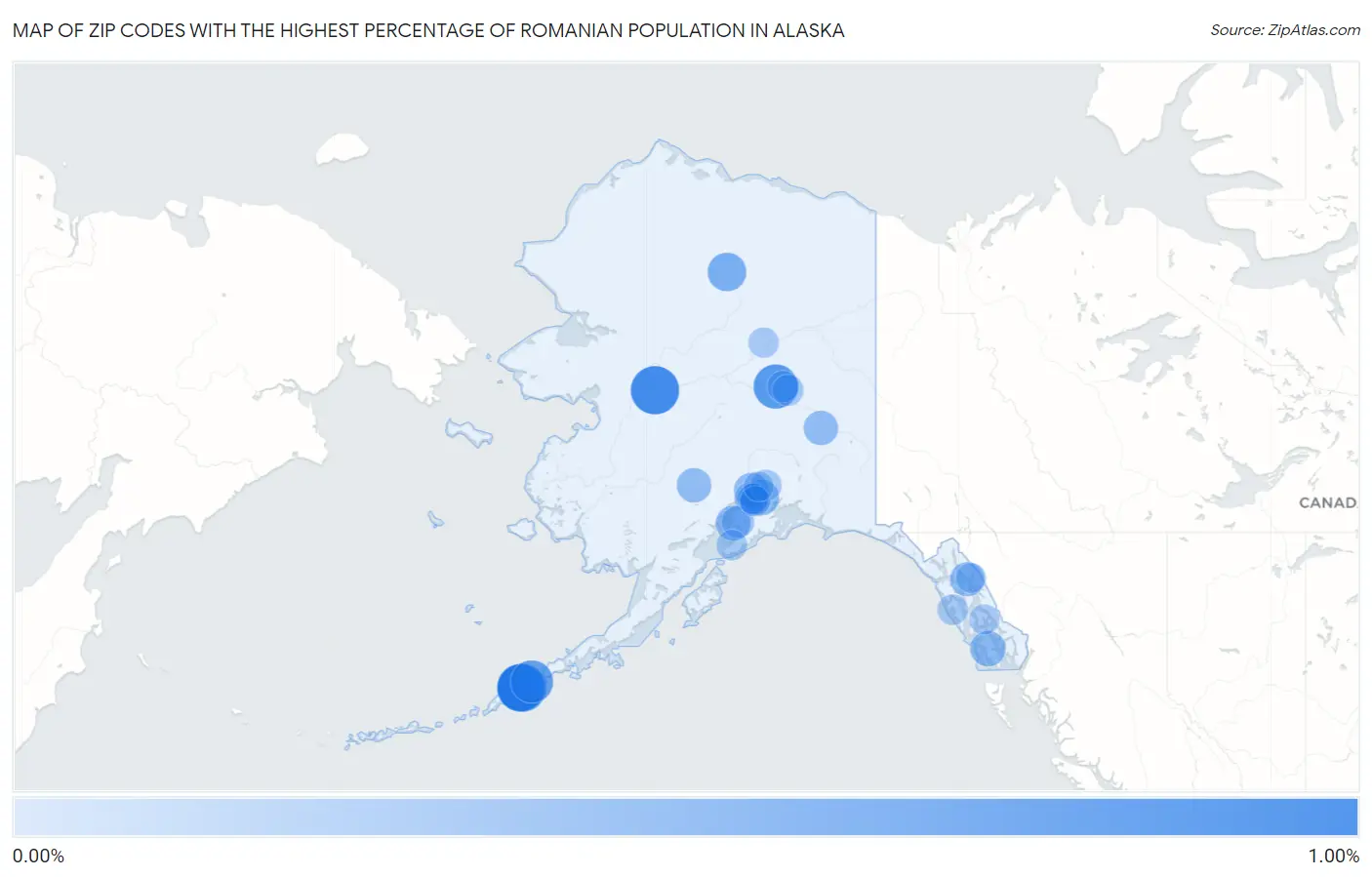 Zip Codes with the Highest Percentage of Romanian Population in Alaska Map