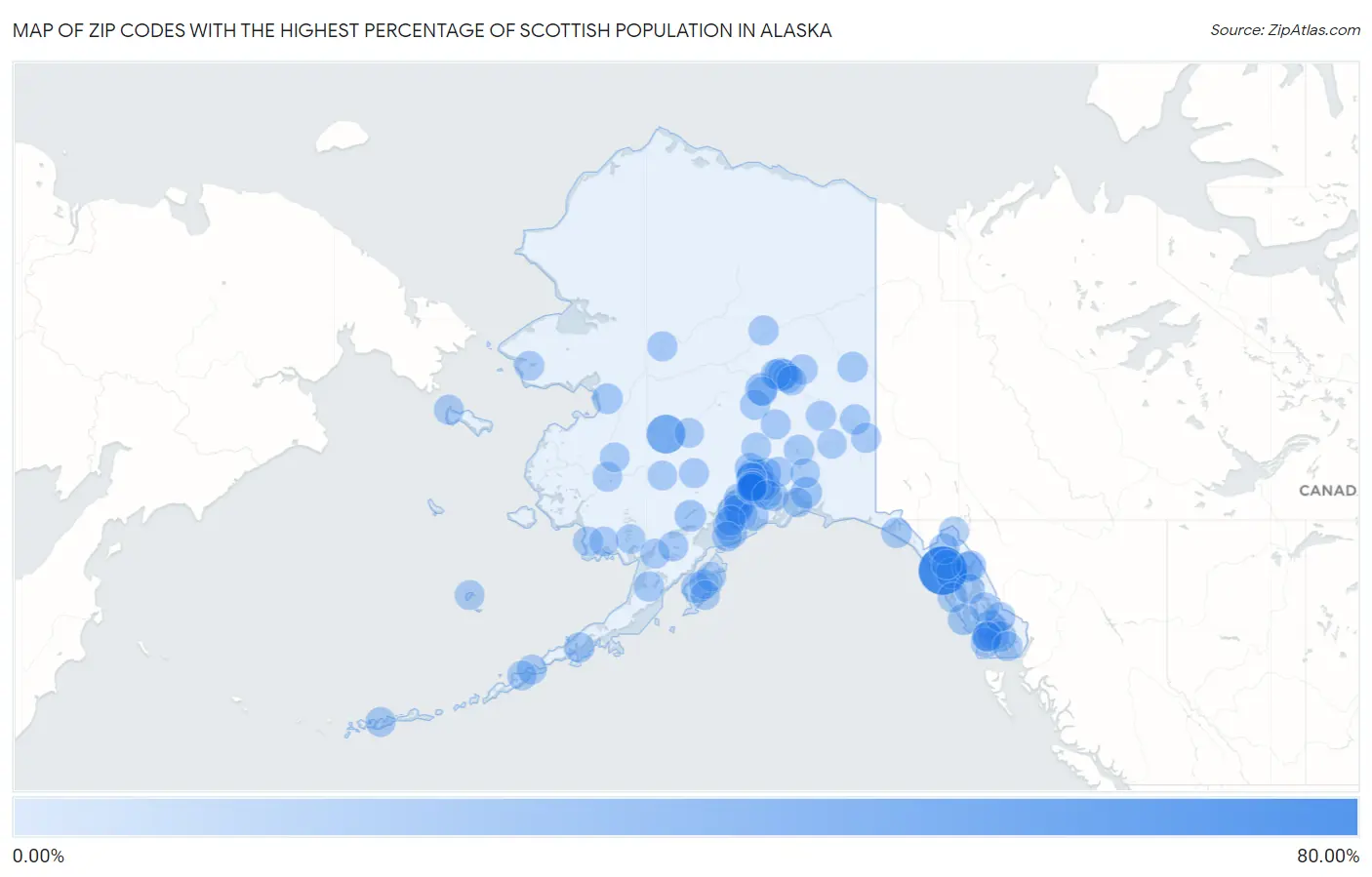 Zip Codes with the Highest Percentage of Scottish Population in Alaska Map