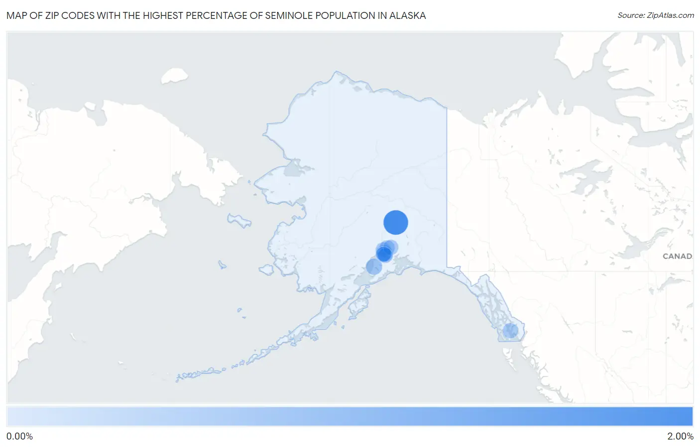 Zip Codes with the Highest Percentage of Seminole Population in Alaska Map