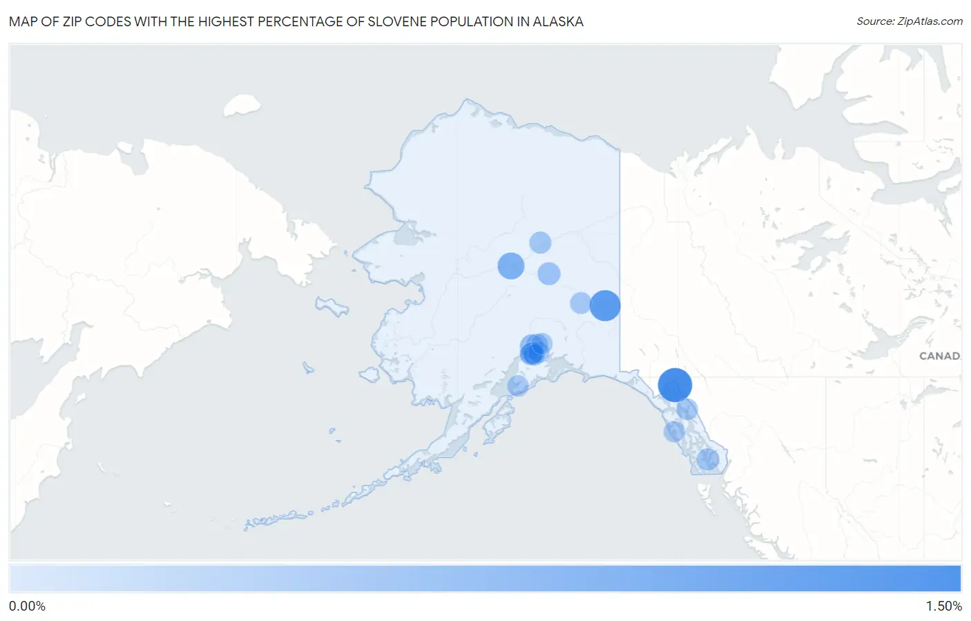 Zip Codes with the Highest Percentage of Slovene Population in Alaska Map
