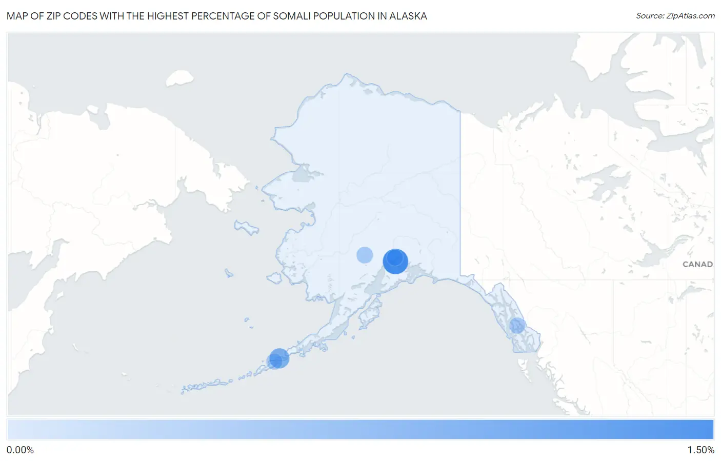 Zip Codes with the Highest Percentage of Somali Population in Alaska Map