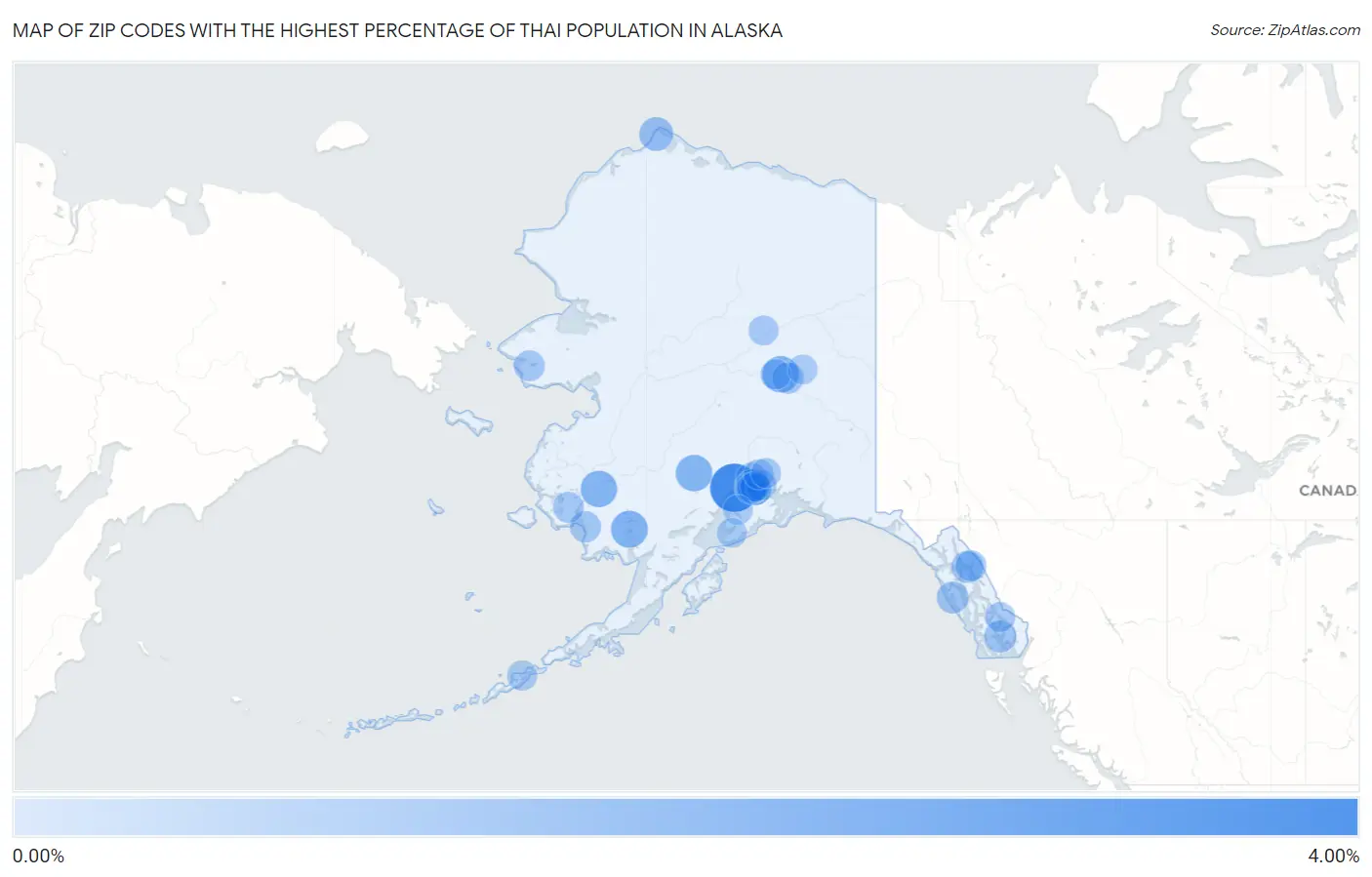 Zip Codes with the Highest Percentage of Thai Population in Alaska Map