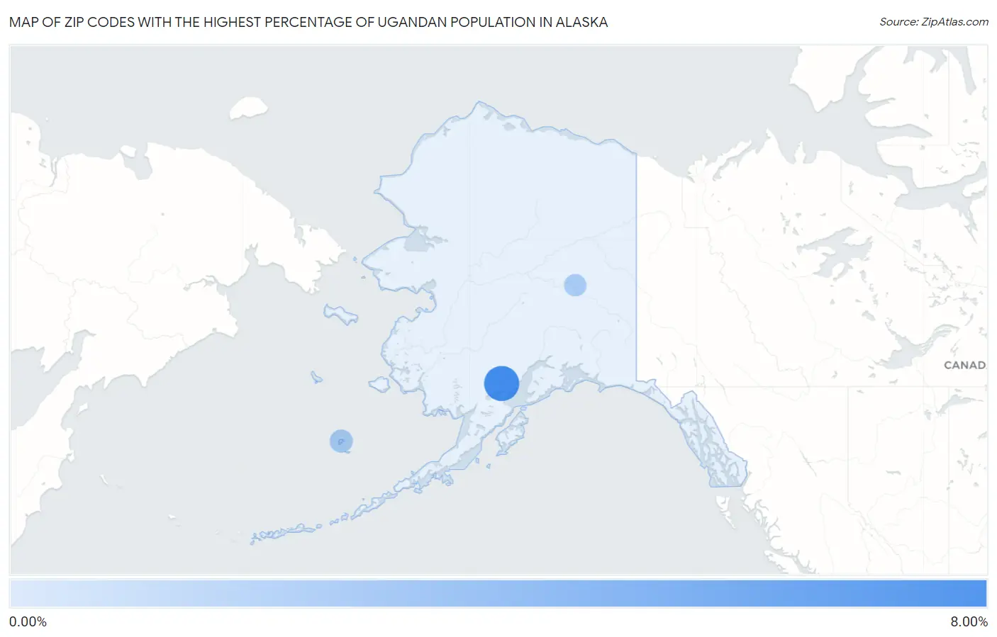 Zip Codes with the Highest Percentage of Ugandan Population in Alaska Map