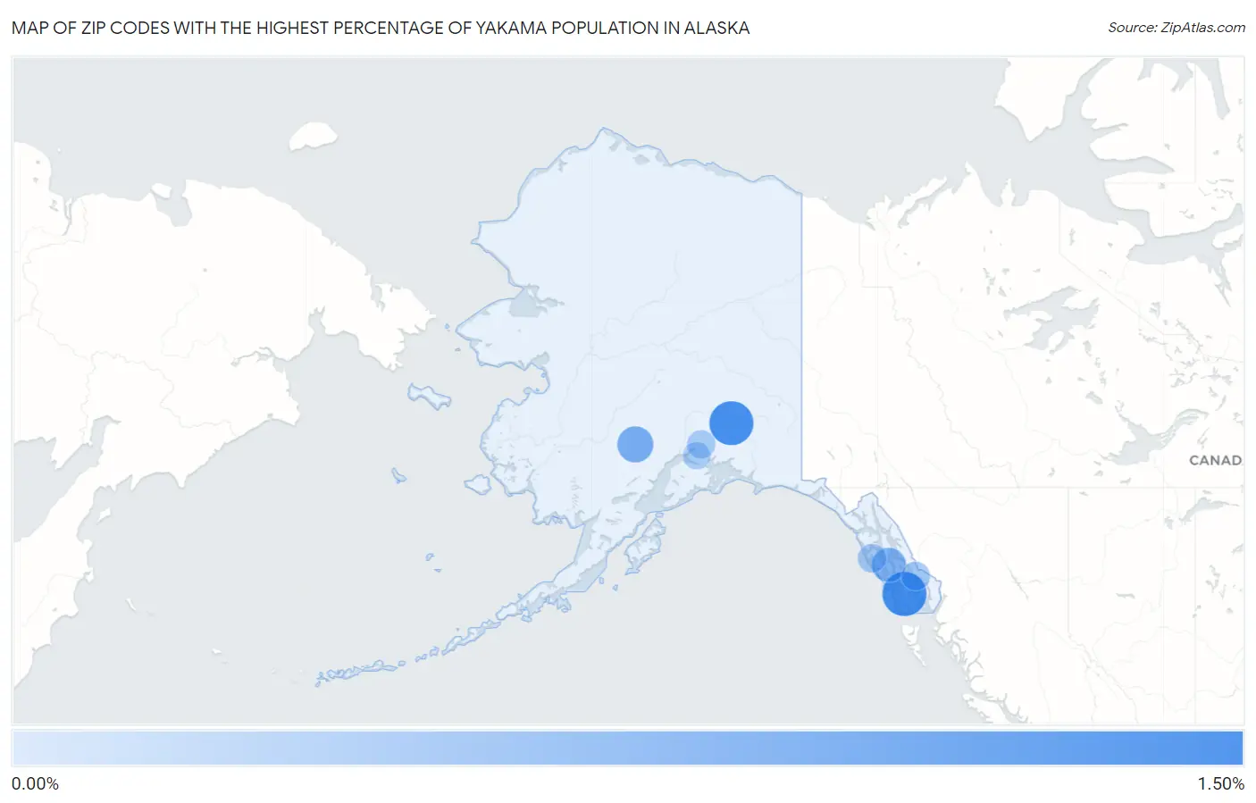 Zip Codes with the Highest Percentage of Yakama Population in Alaska Map