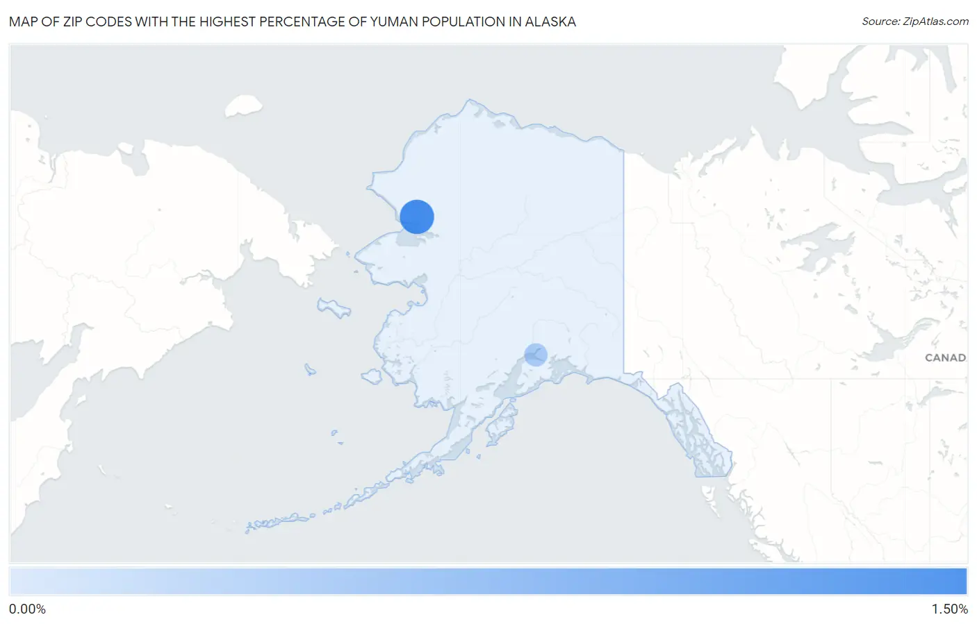 Zip Codes with the Highest Percentage of Yuman Population in Alaska Map