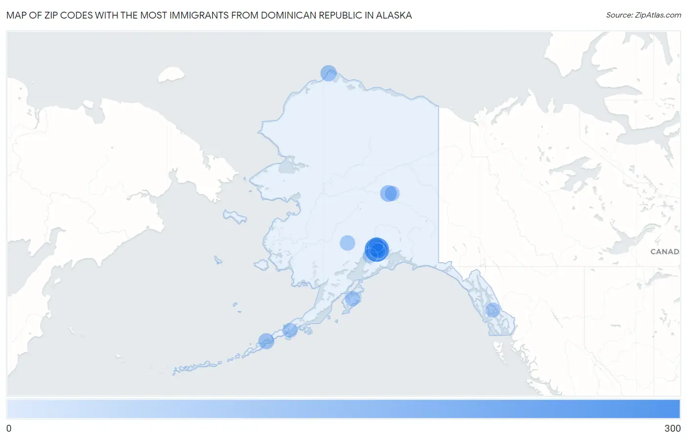 Zip Codes with the Most Immigrants from Dominican Republic in Alaska Map