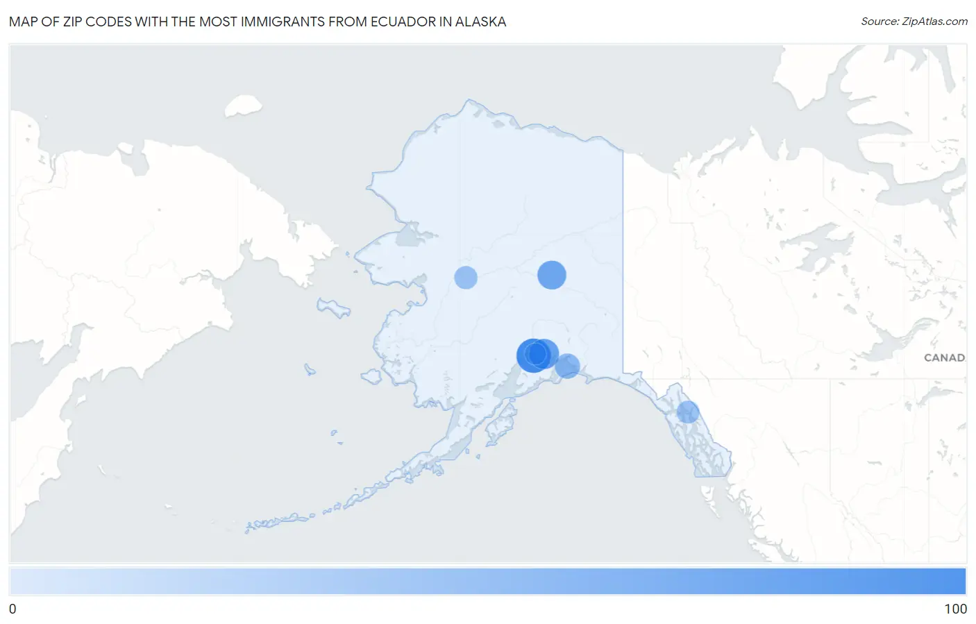 Zip Codes with the Most Immigrants from Ecuador in Alaska Map