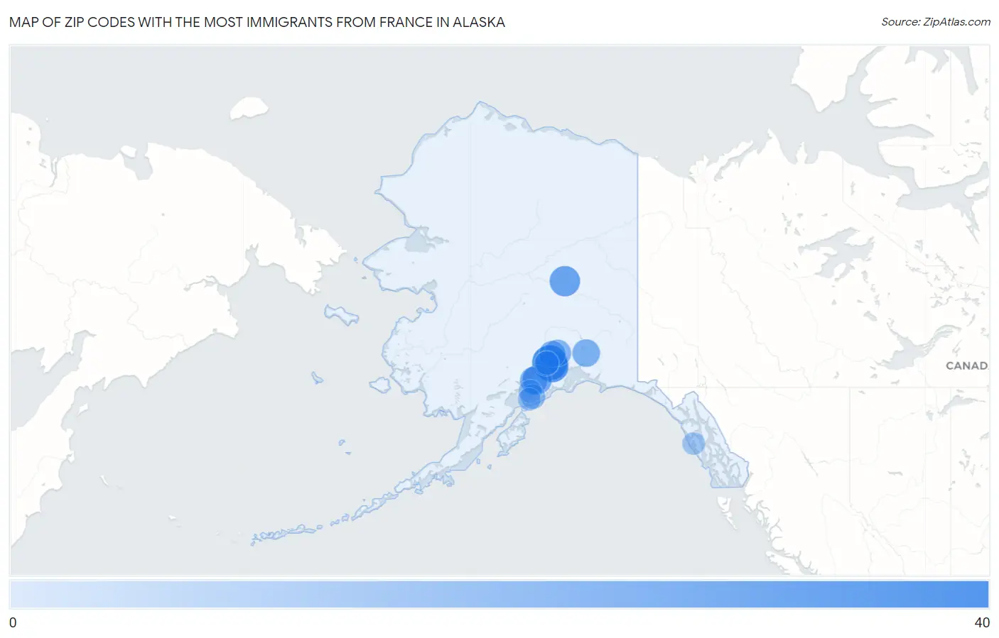 Zip Codes with the Most Immigrants from France in Alaska Map