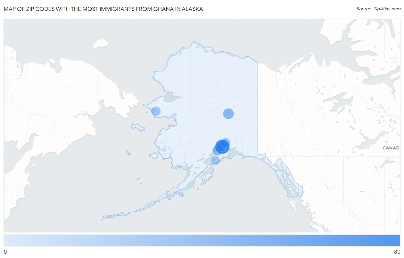 Zip Codes with the Most Immigrants from Ghana in Alaska Map