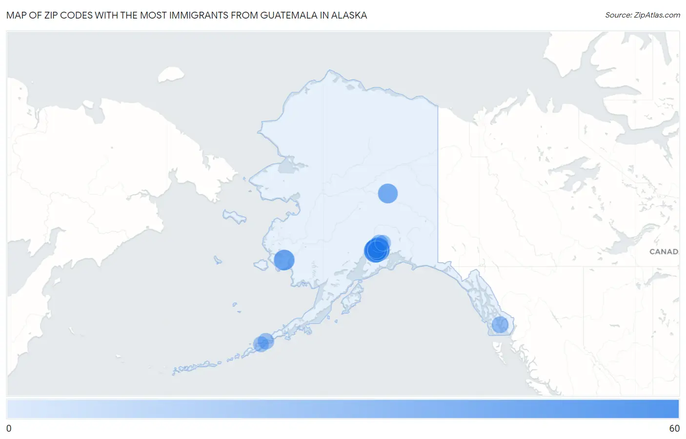 Zip Codes with the Most Immigrants from Guatemala in Alaska Map