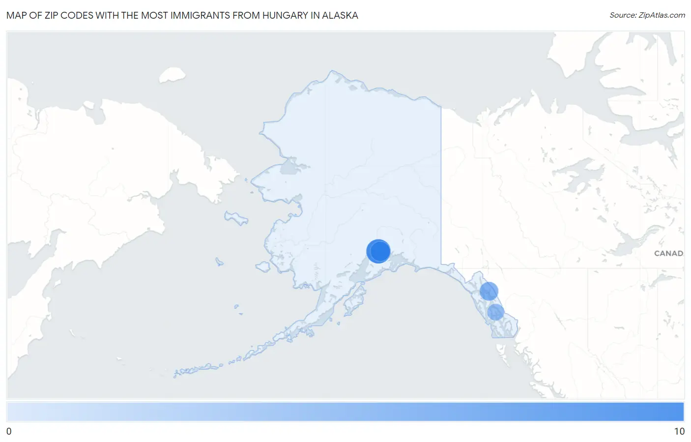 Zip Codes with the Most Immigrants from Hungary in Alaska Map