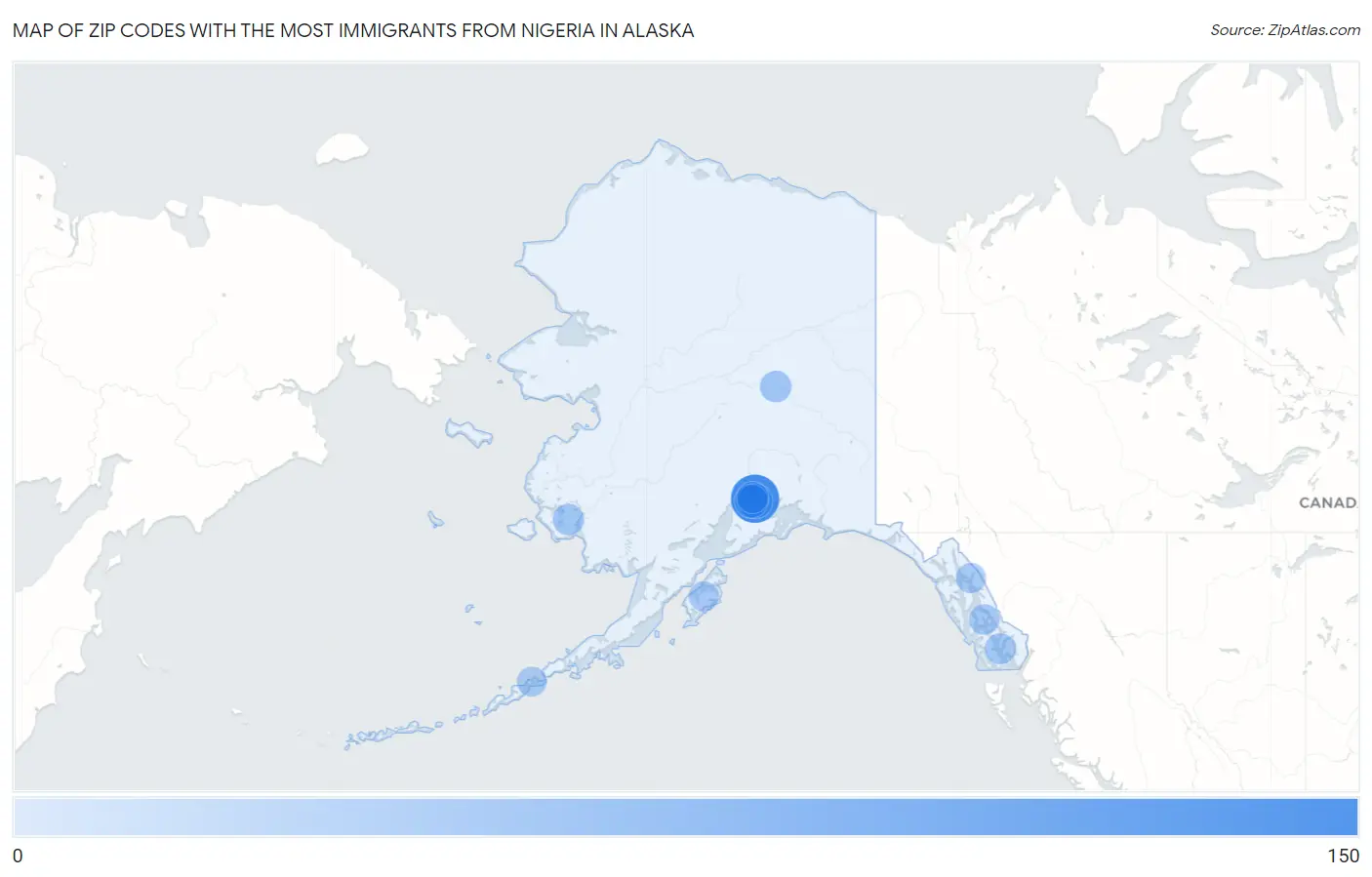 Zip Codes with the Most Immigrants from Nigeria in Alaska Map
