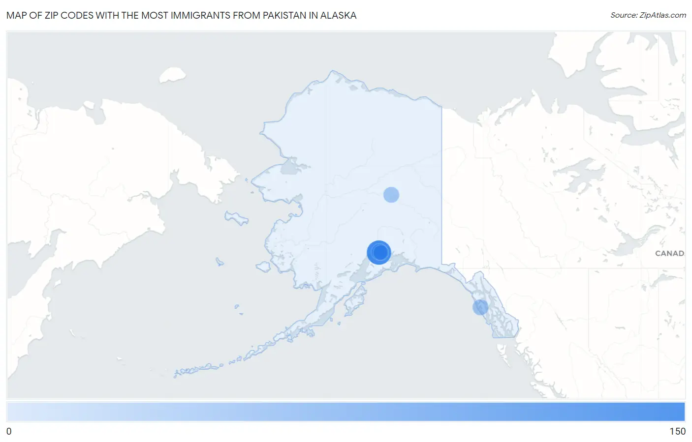 Zip Codes with the Most Immigrants from Pakistan in Alaska Map