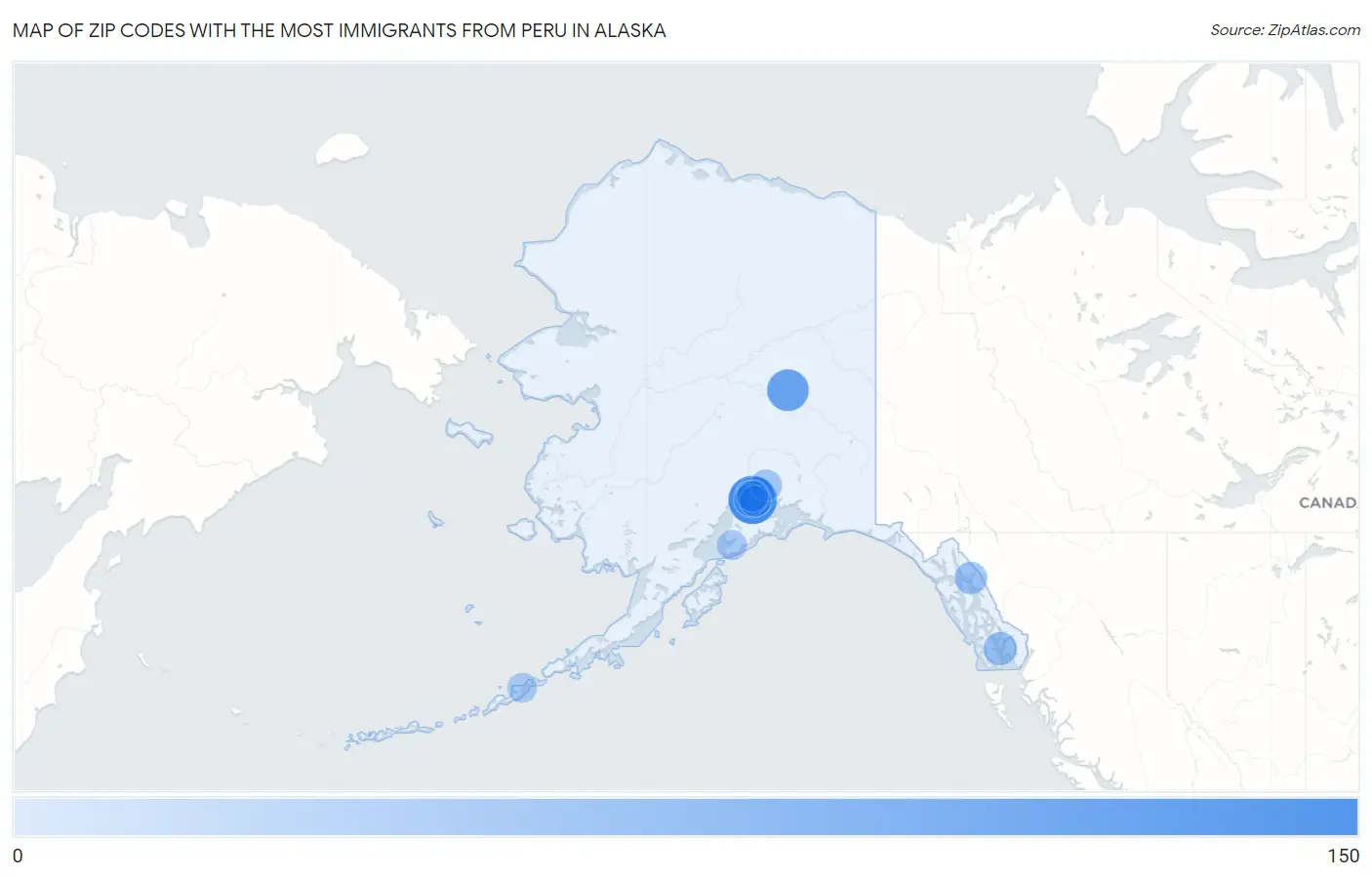 Zip Codes with the Most Immigrants from Peru in Alaska Map