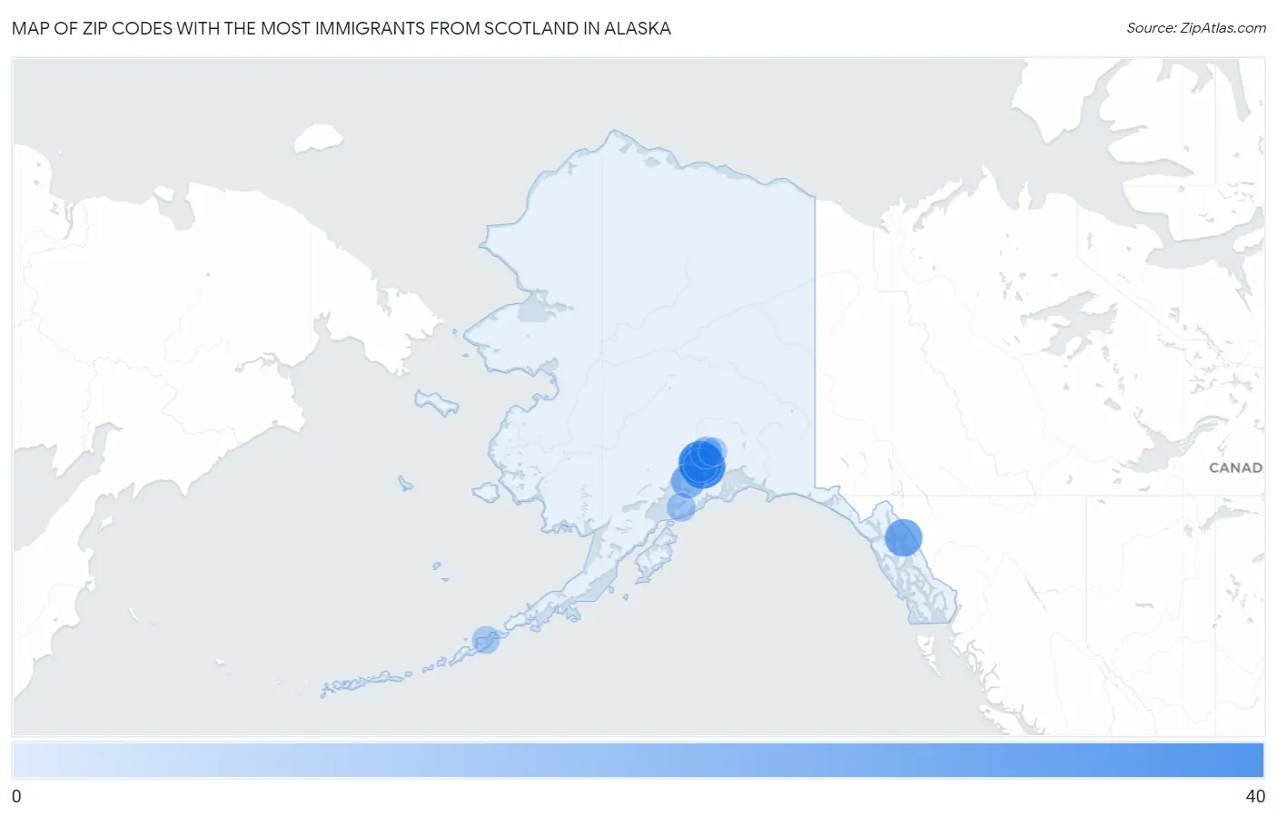 Zip Codes with the Most Immigrants from Scotland in Alaska Map
