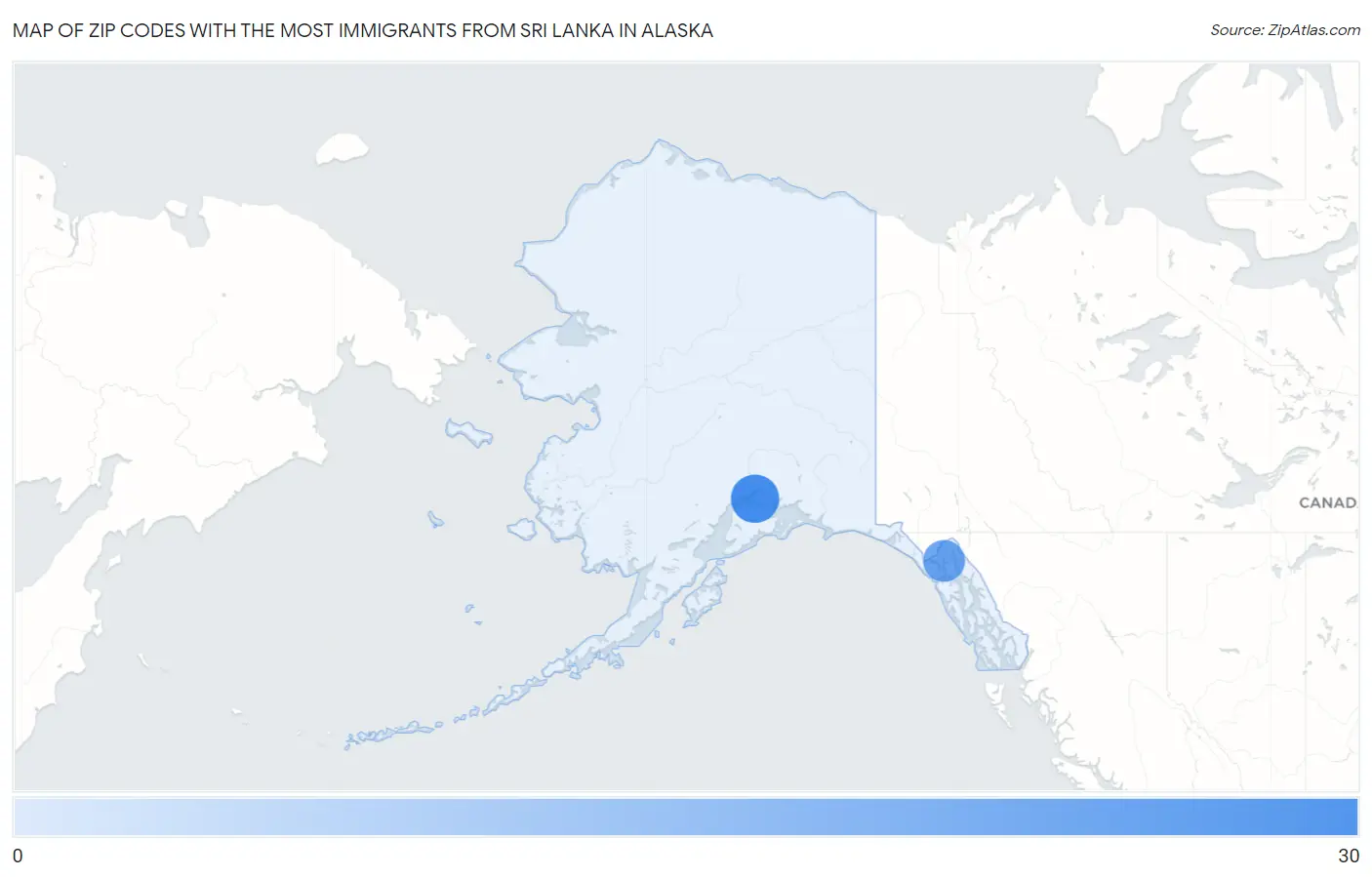 Zip Codes with the Most Immigrants from Sri Lanka in Alaska Map