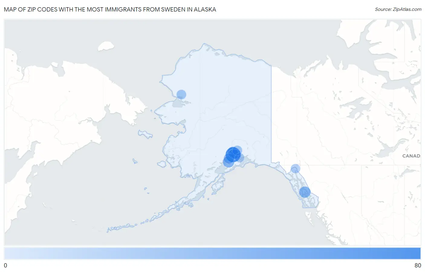 Zip Codes with the Most Immigrants from Sweden in Alaska Map