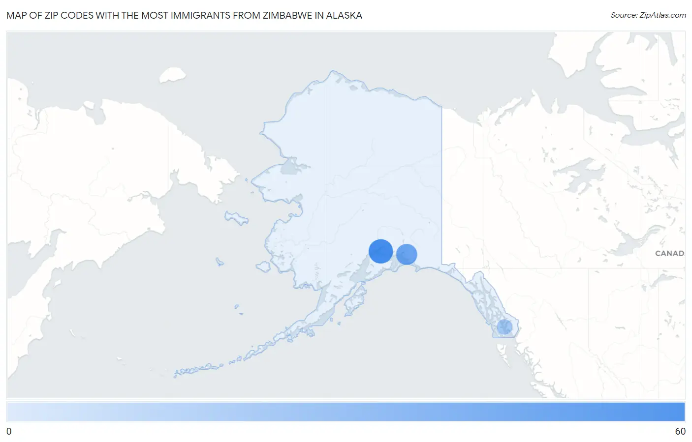 Zip Codes with the Most Immigrants from Zimbabwe in Alaska Map