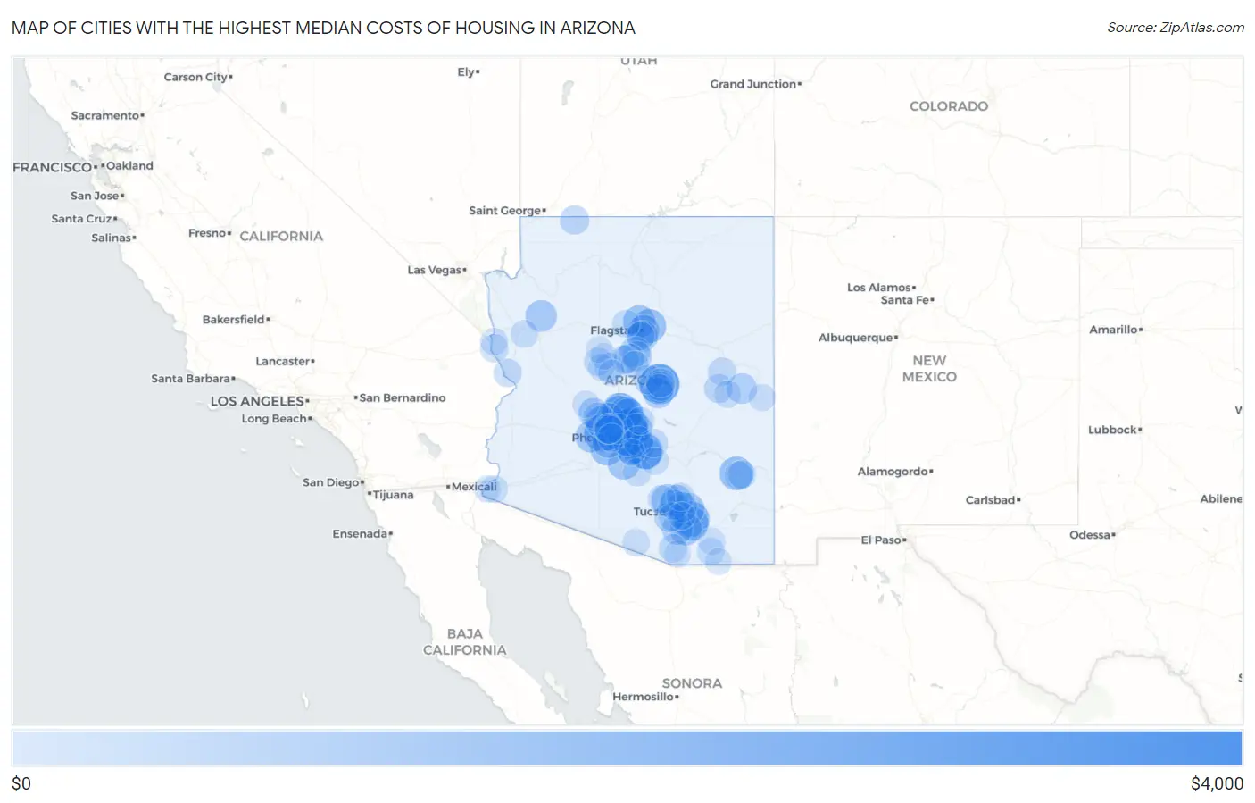 Cities with the Highest Median Costs of Housing in Arizona Map