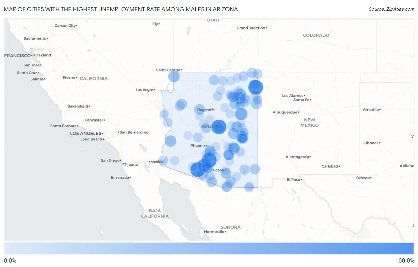 Cities with the Highest Unemployment Rate Among Males in Arizona Map