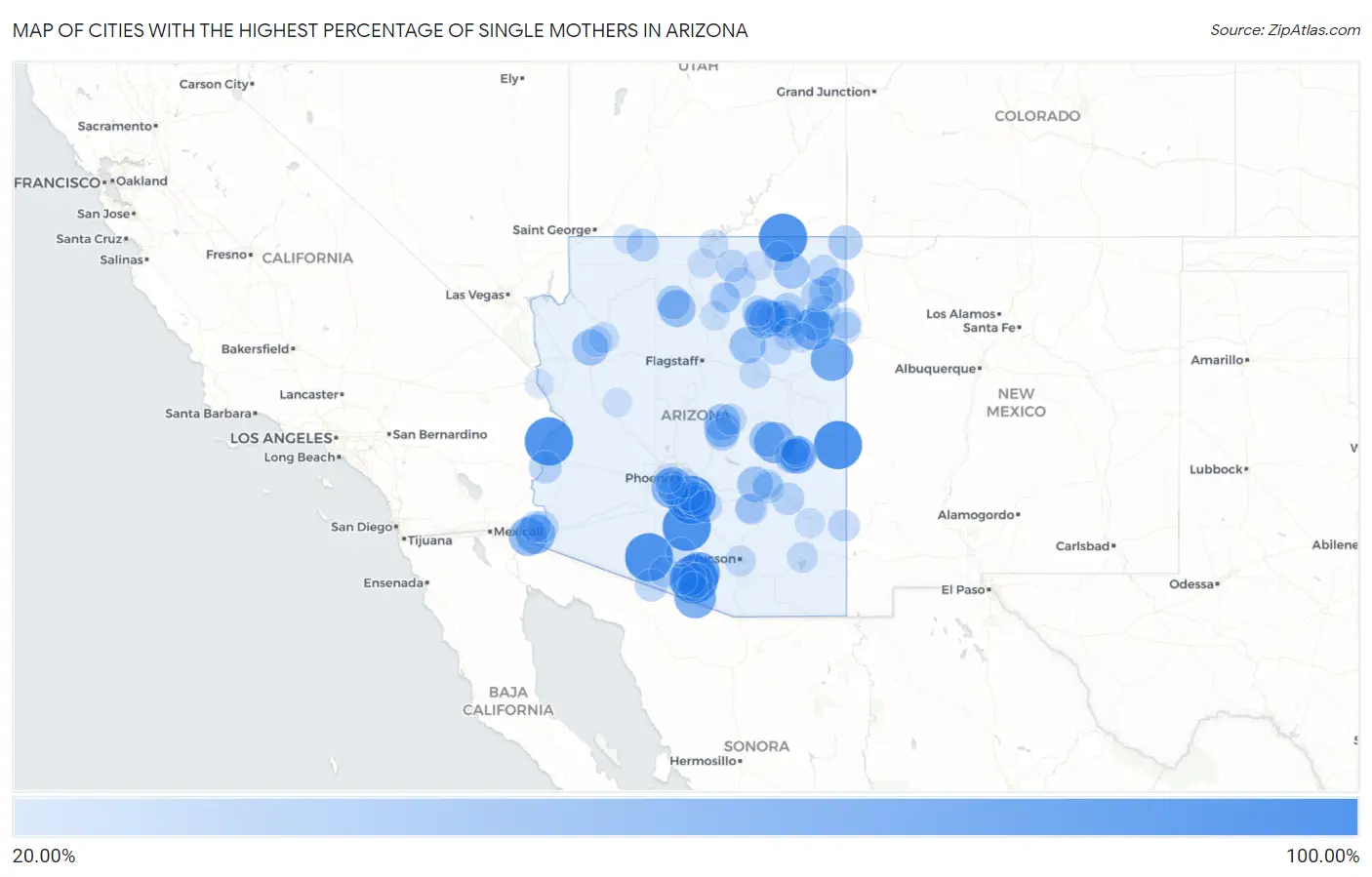 Cities with the Highest Percentage of Single Mothers in Arizona Map