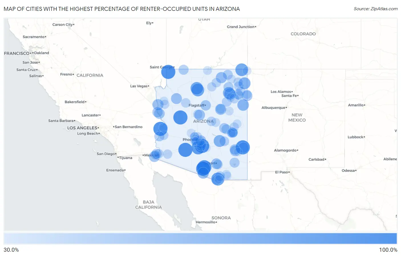 Cities with the Highest Percentage of Renter-Occupied Units in Arizona Map