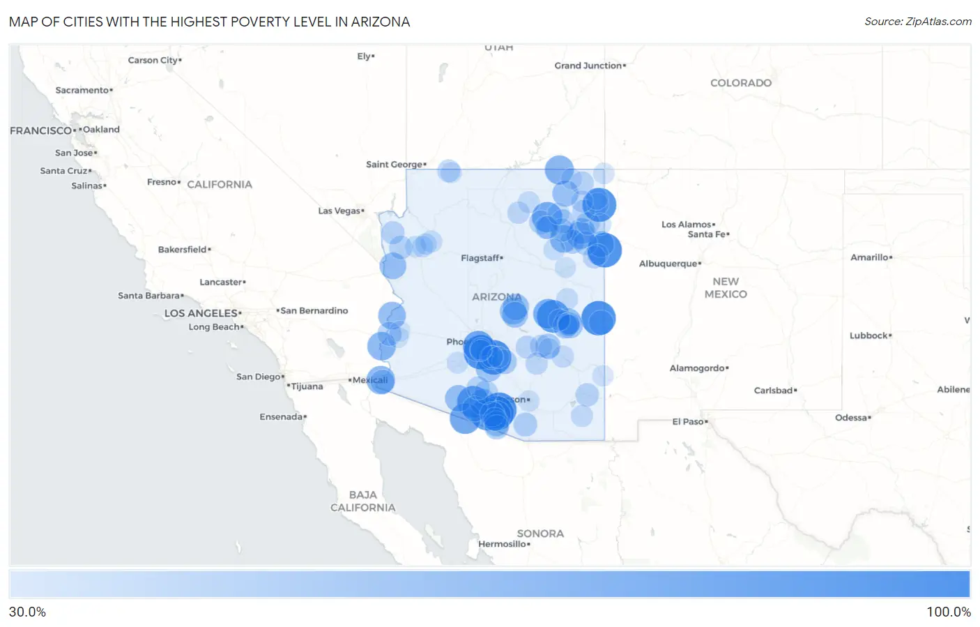 Cities with the Highest Poverty Level in Arizona Map