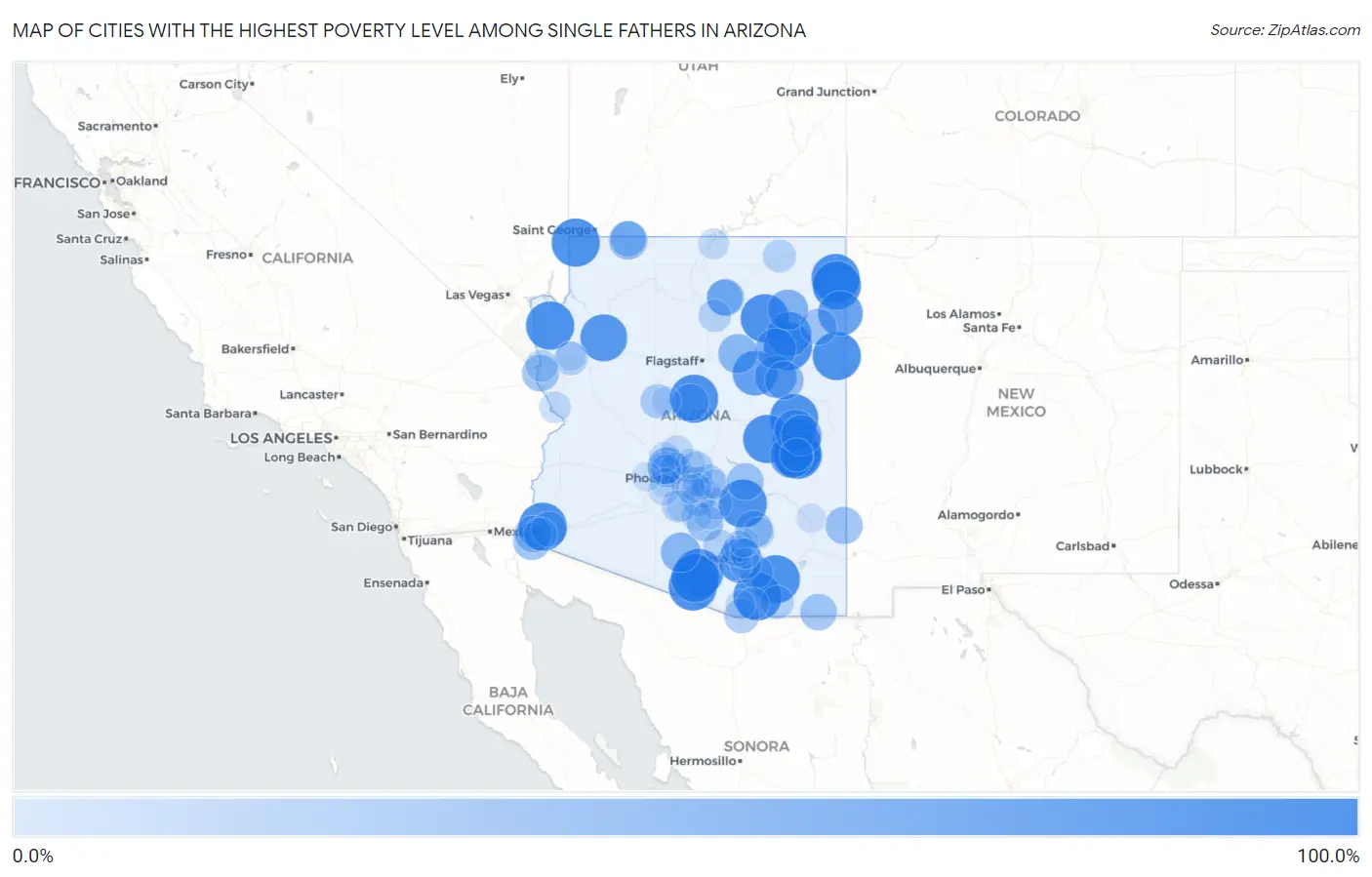 Cities with the Highest Poverty Level Among Single Fathers in Arizona Map