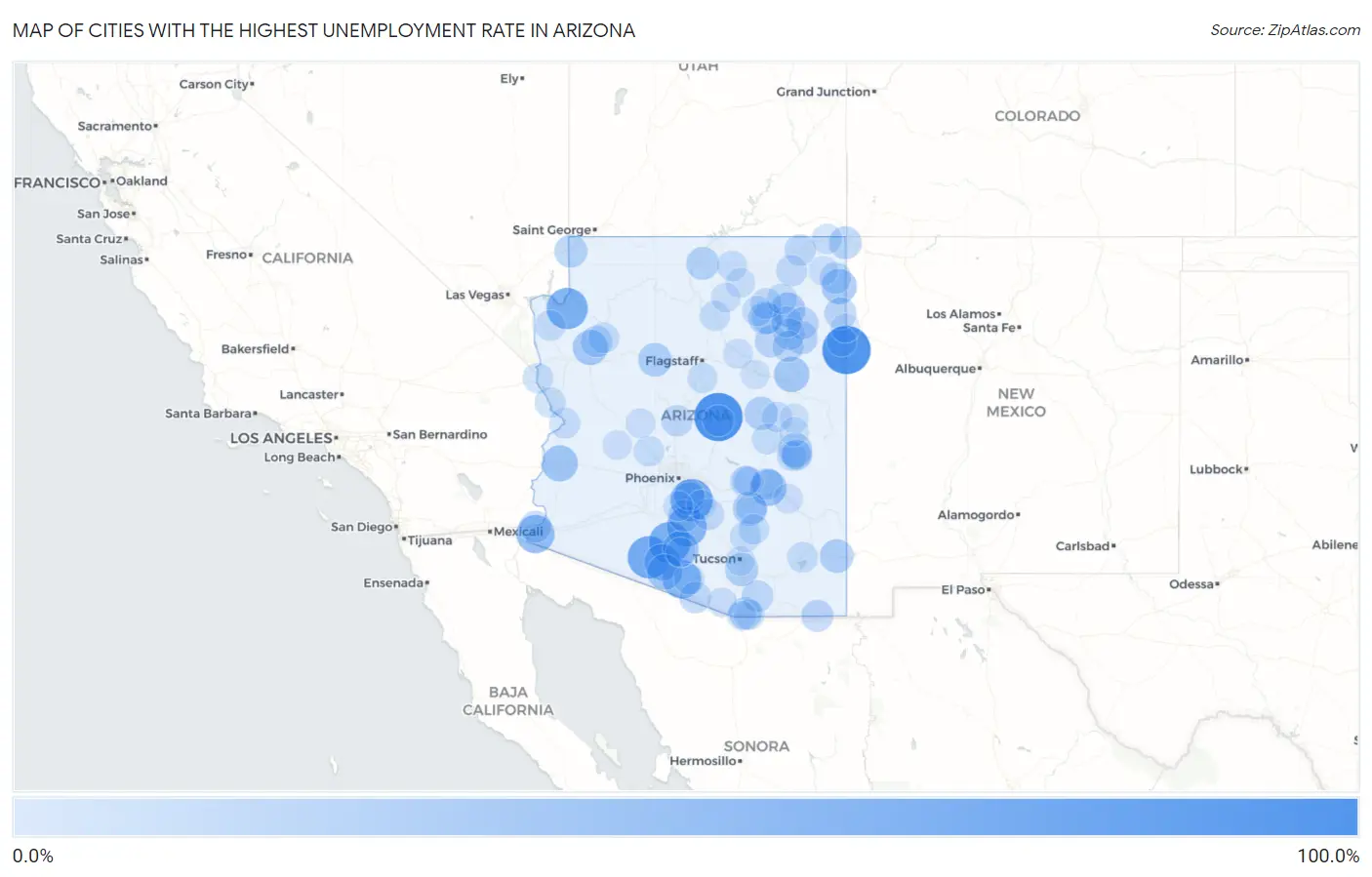 Cities with the Highest Unemployment Rate in Arizona Map