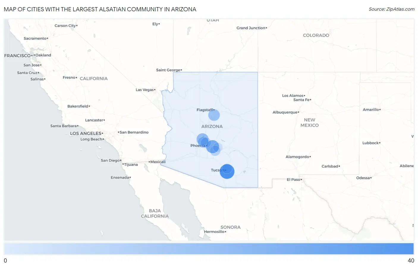 Cities with the Largest Alsatian Community in Arizona Map
