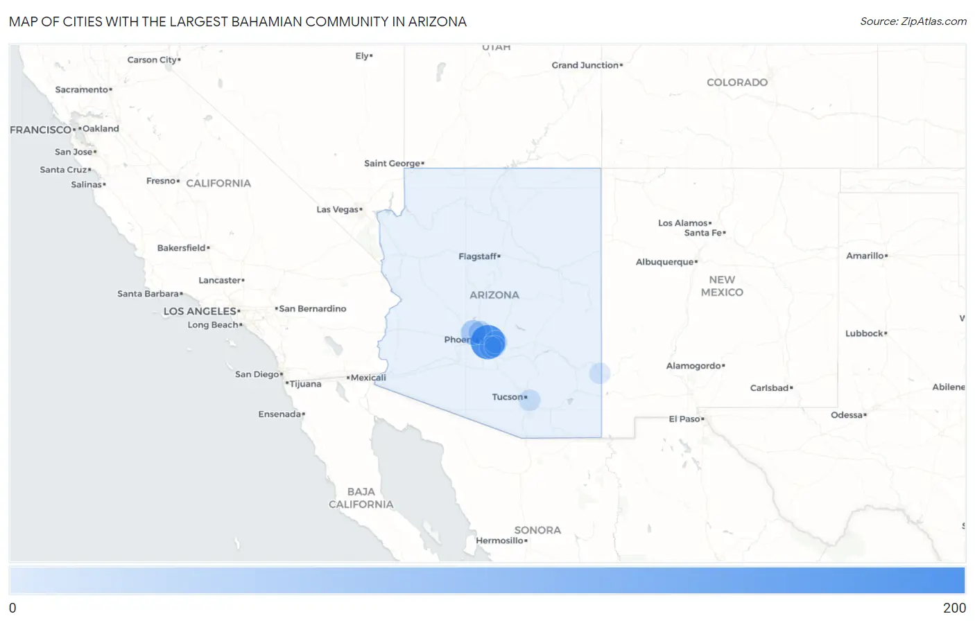 Cities with the Largest Bahamian Community in Arizona Map