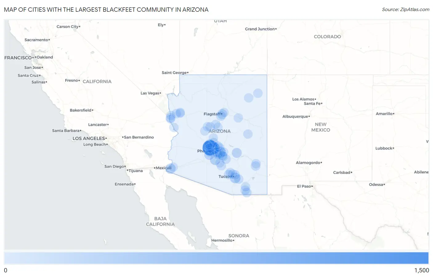 Cities with the Largest Blackfeet Community in Arizona Map