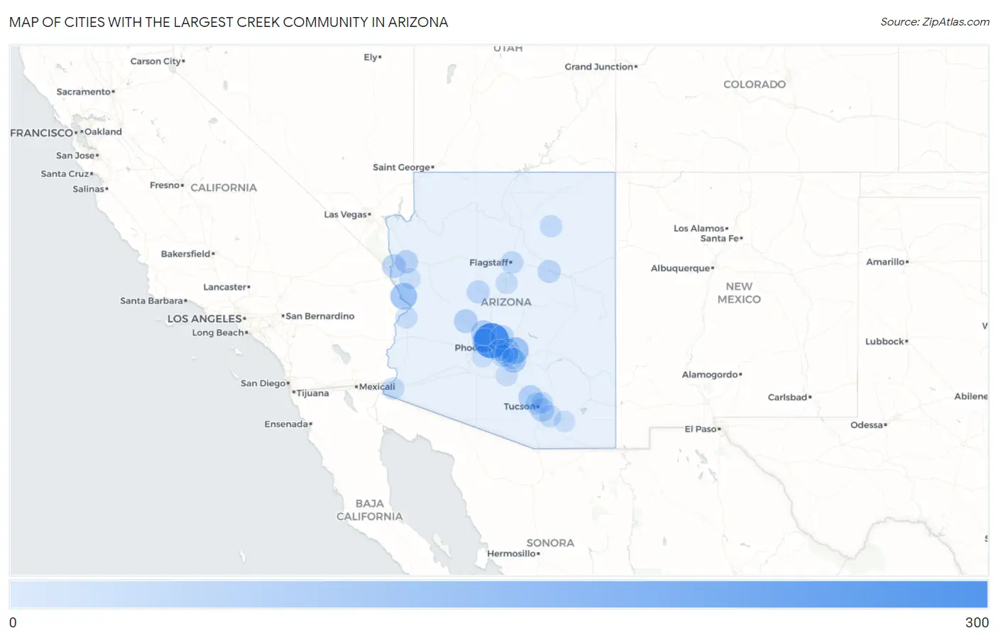 Cities with the Largest Creek Community in Arizona Map