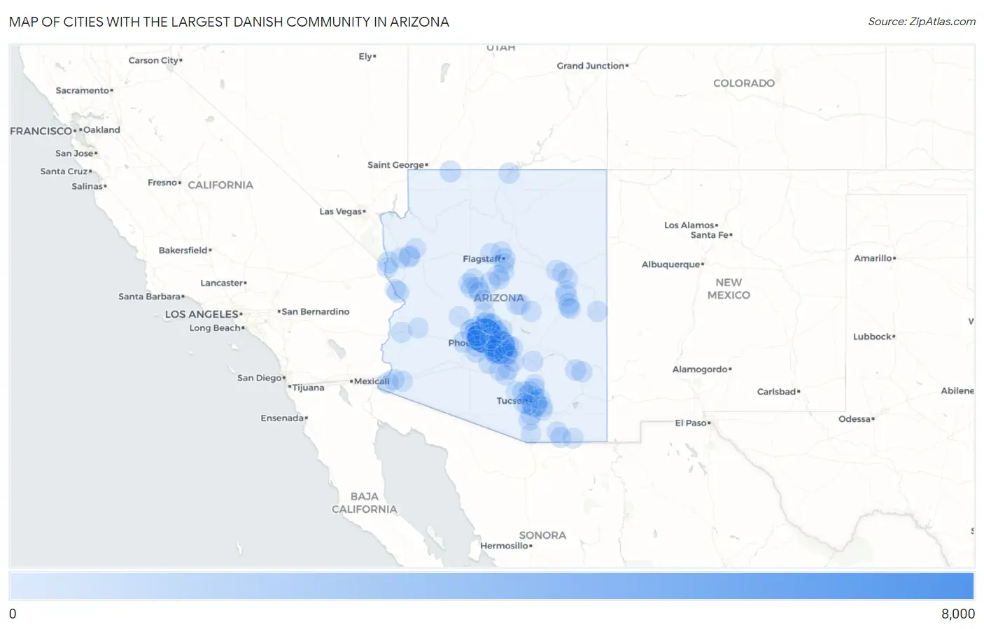 Cities with the Largest Danish Community in Arizona Map