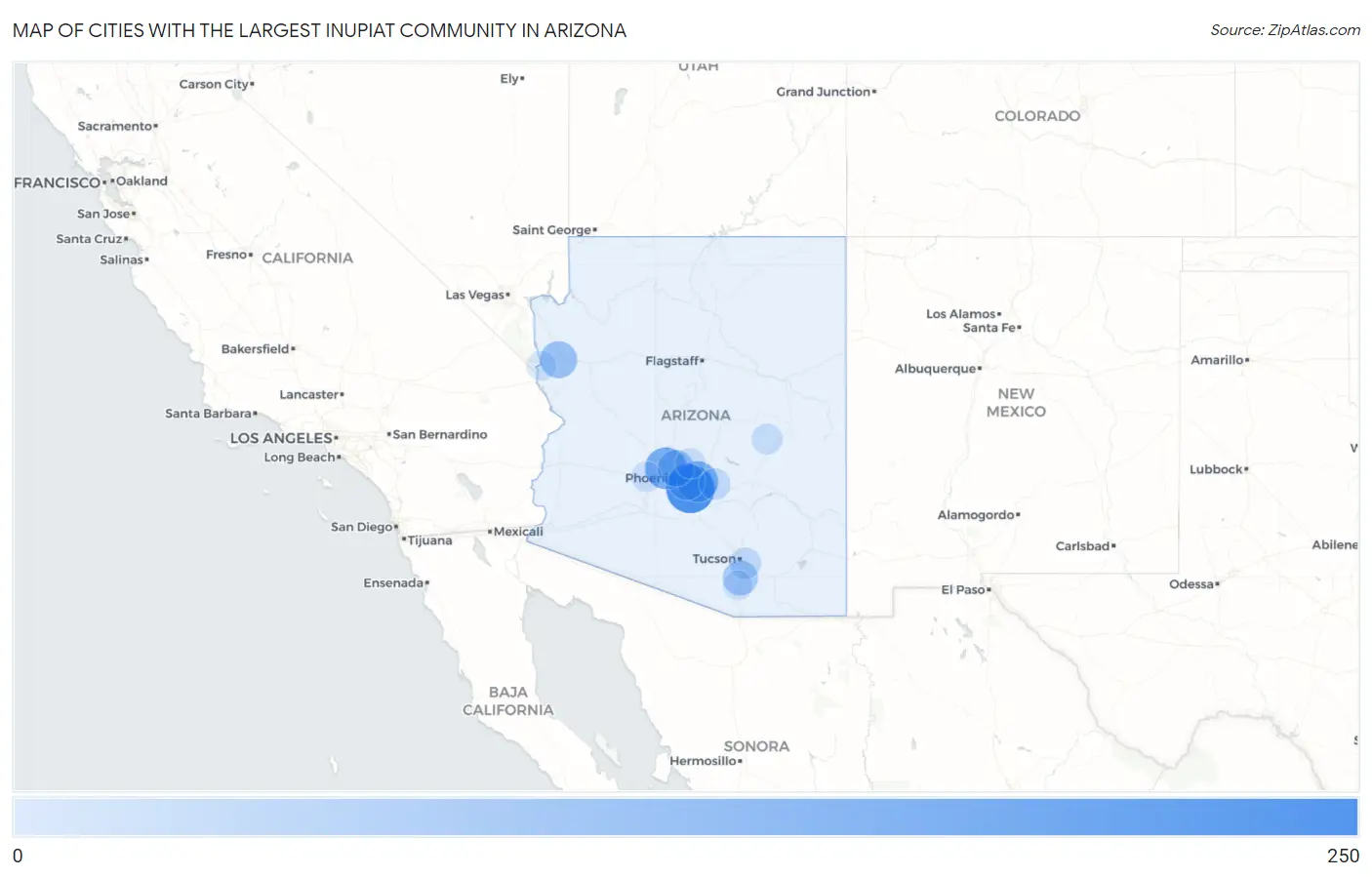 Cities with the Largest Inupiat Community in Arizona Map