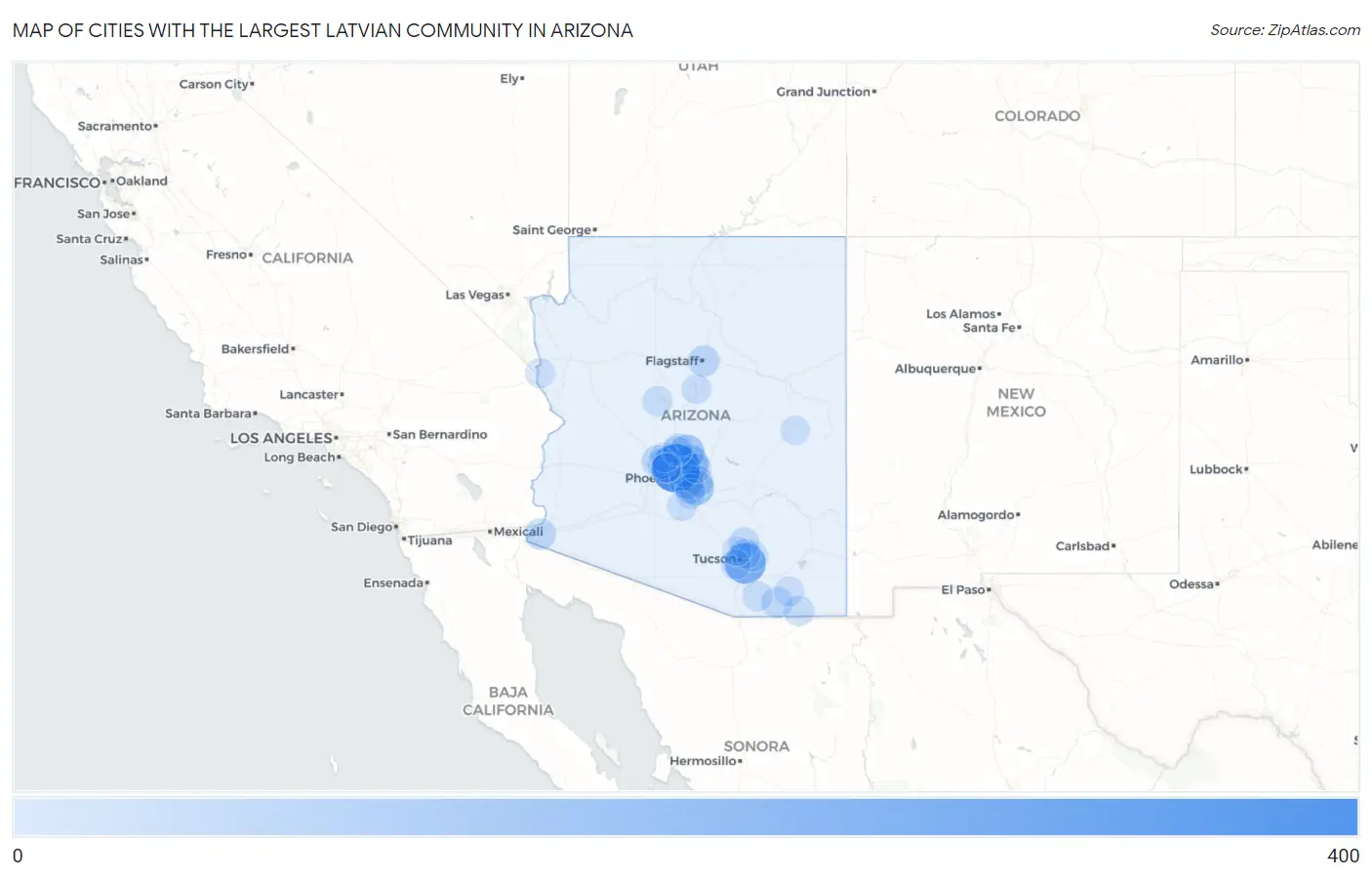 Cities with the Largest Latvian Community in Arizona Map