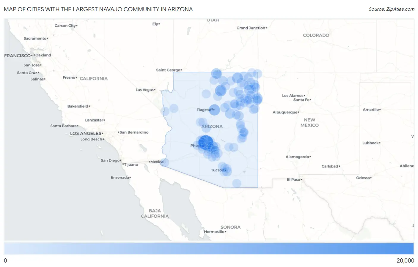 Cities with the Largest Navajo Community in Arizona Map